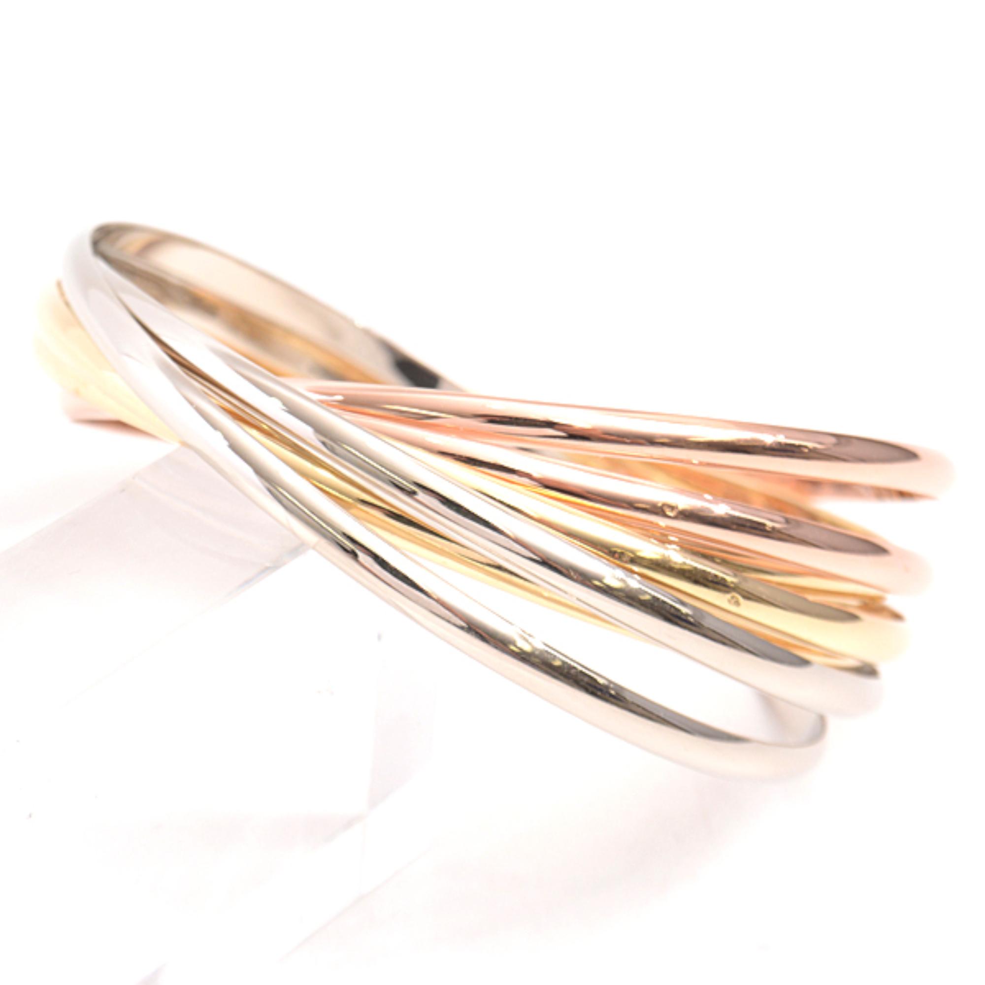 Cartier 18K Yellow Gold, Rose Gold, White Gold Trinity Link Bangle Bracelet