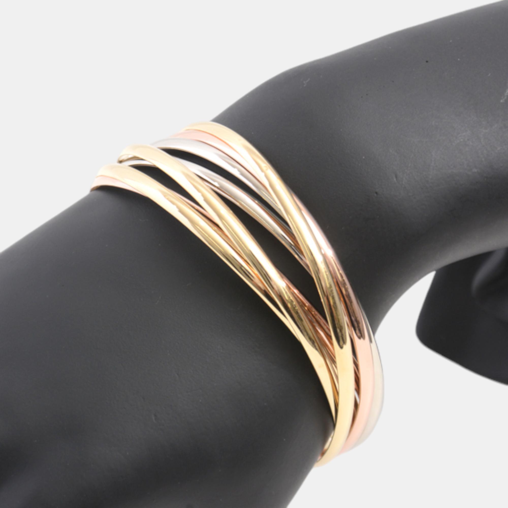 Cartier 18K Yellow Gold, Rose Gold, White Gold Trinity Link Bangle Bracelet