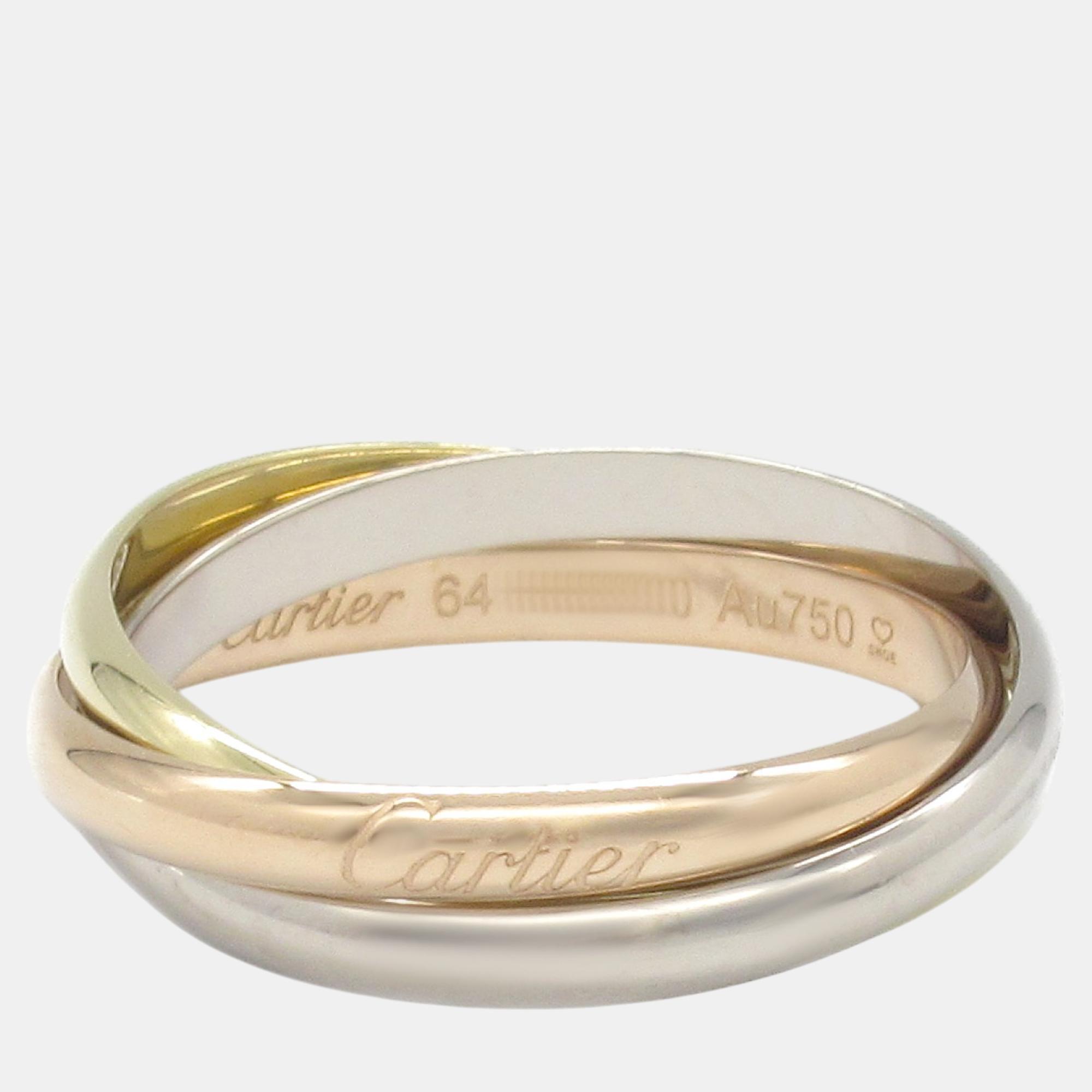 Cartier 18K Rose, Yellow and White Gold Trinity Band Ring EU 64
