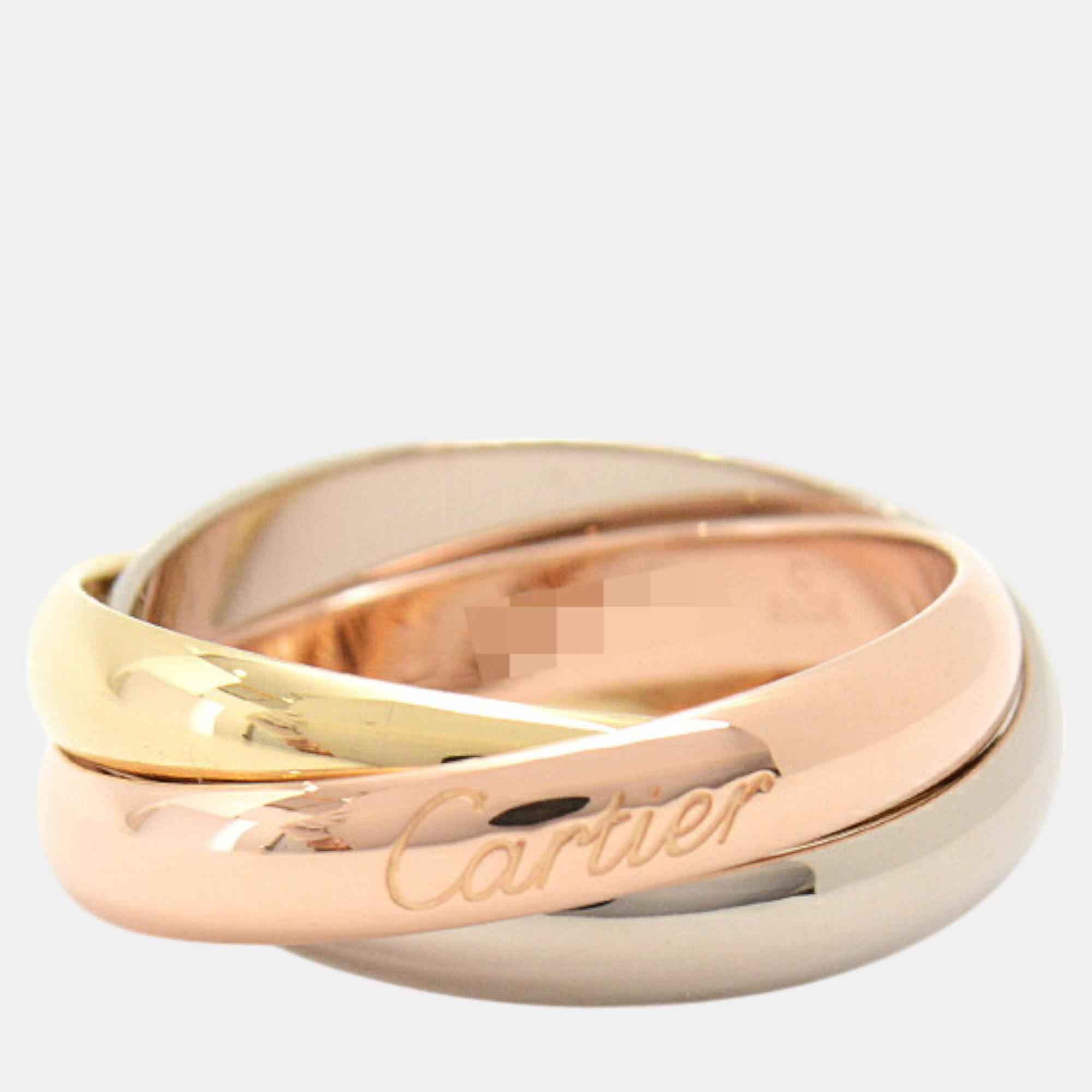 Cartier 18K Rose, Yellow and White Gold Trinity Band Ring EU 54