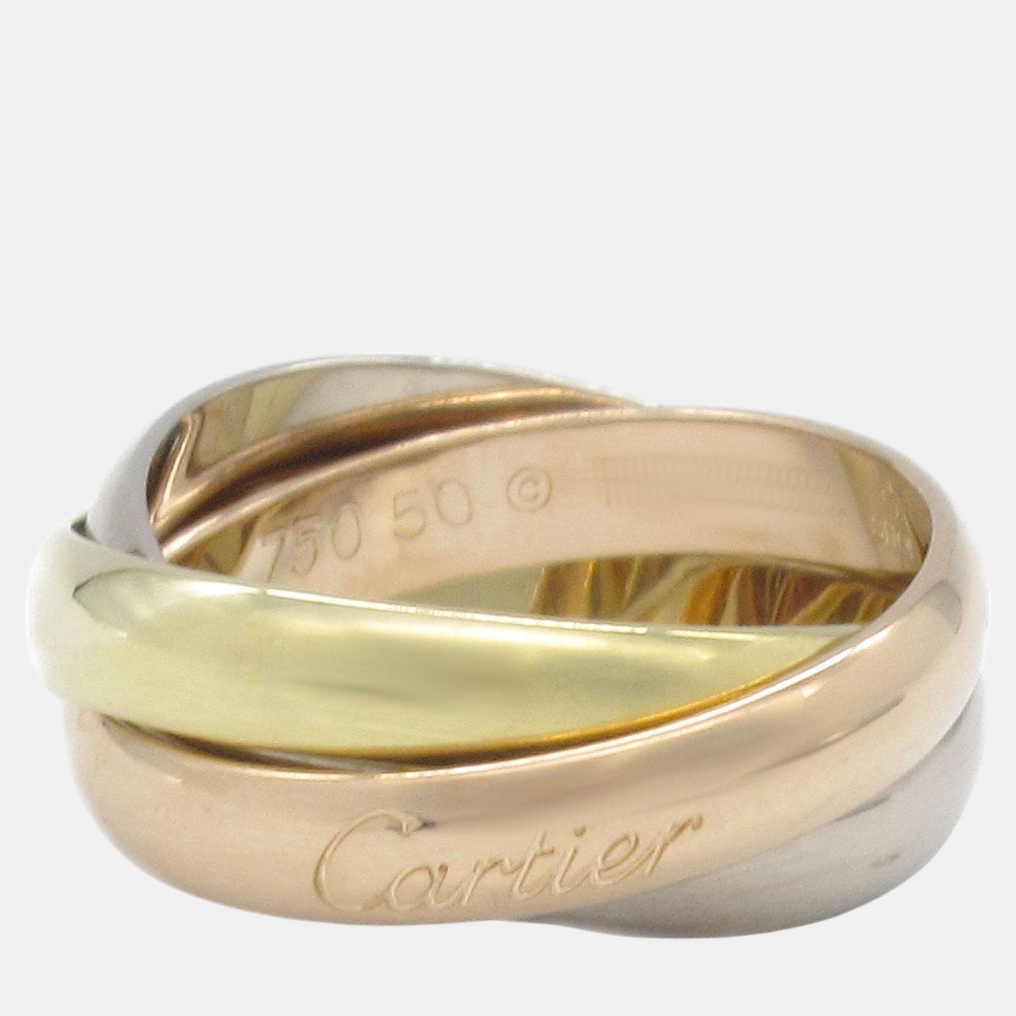 Cartier 18K Rose, Yellow and White Gold Trinity Band Ring EU 50