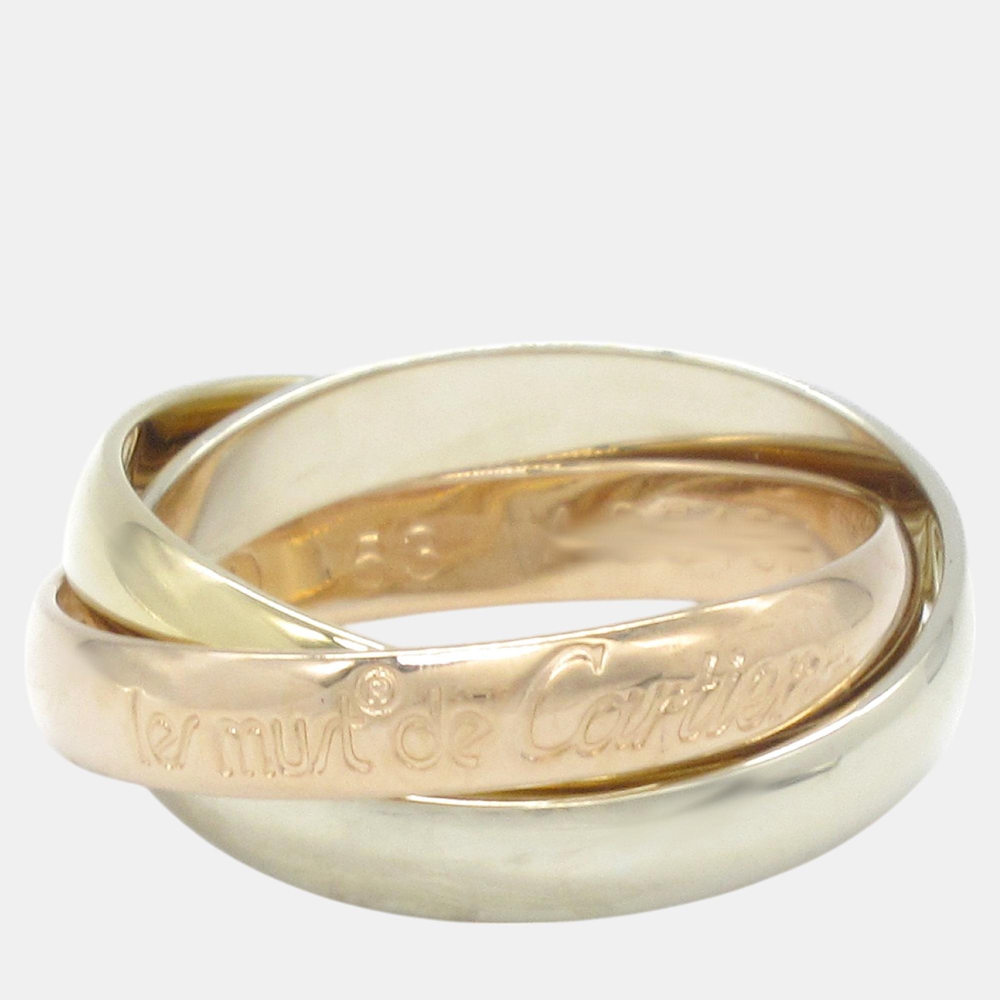 Cartier 18K Rose, Yellow and White Gold Trinity Band Ring EU 53