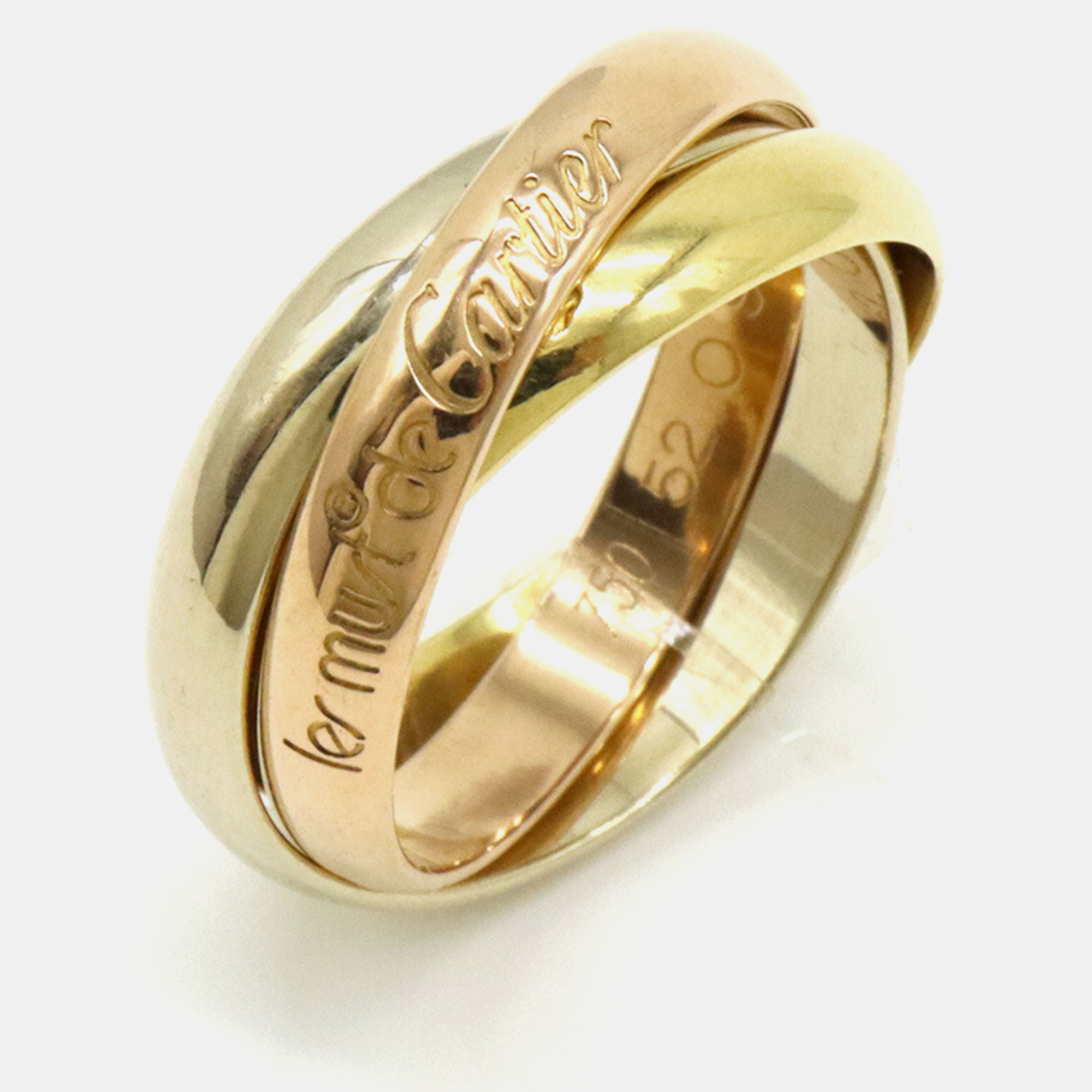 Cartier 18K Yellow, Rose, White Gold Trinity Band Ring EU 52