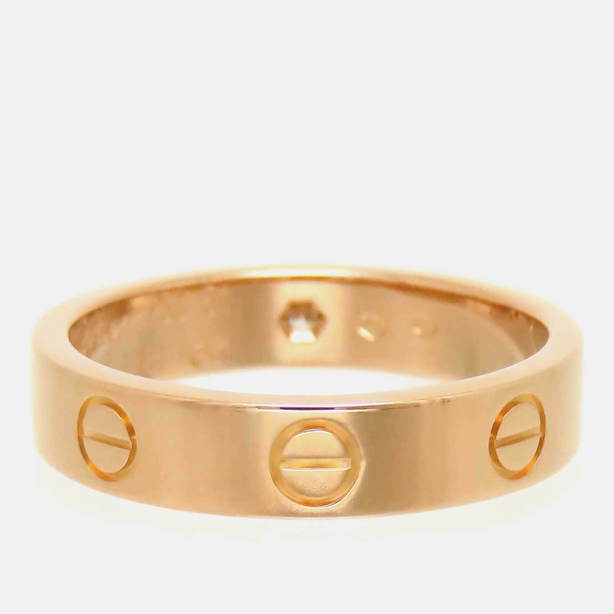 Cartier 18K Rose Gold And Diamond Love Band Ring EU 51