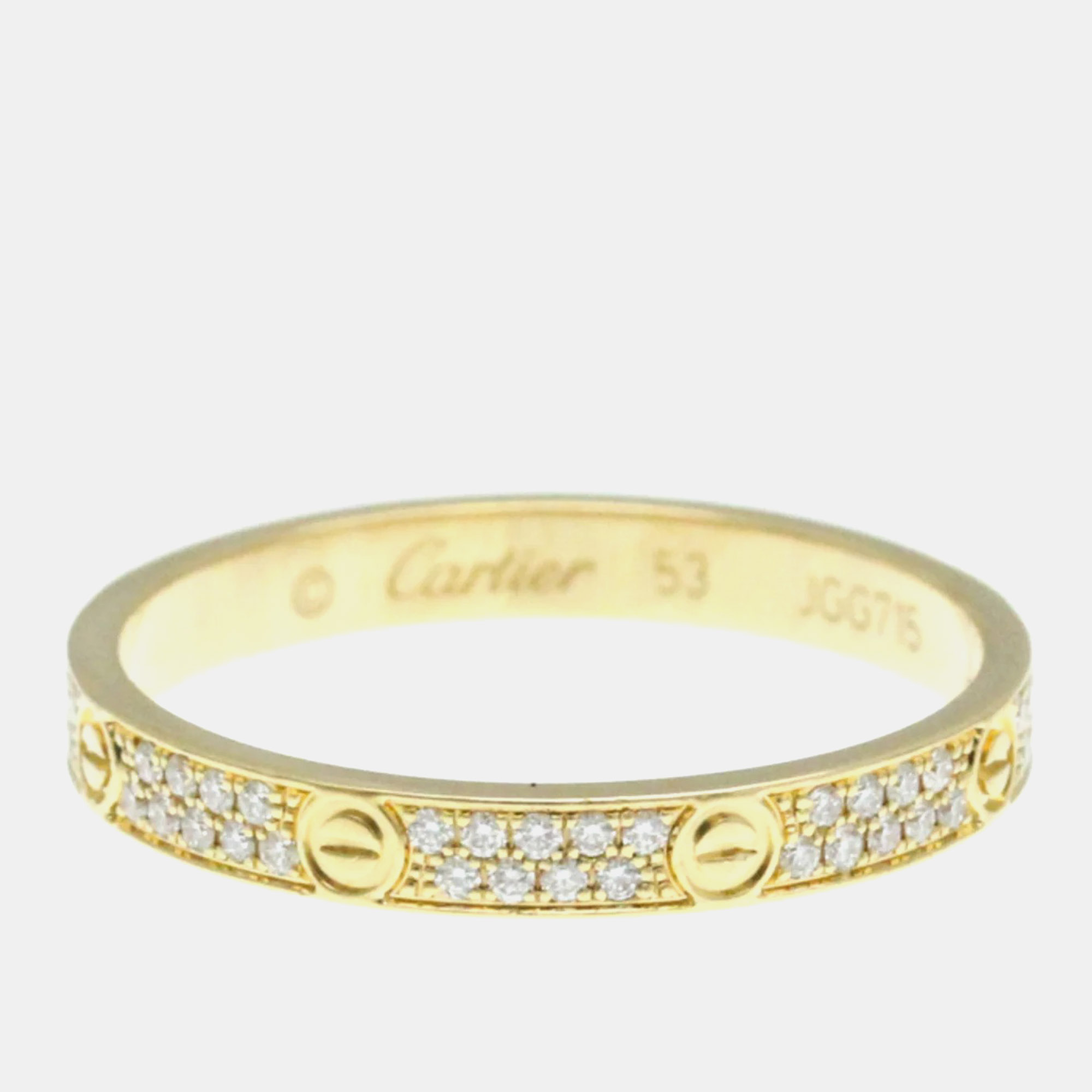 Cartier 18K Yellow Gold And Diamond Love Band Ring EU 53