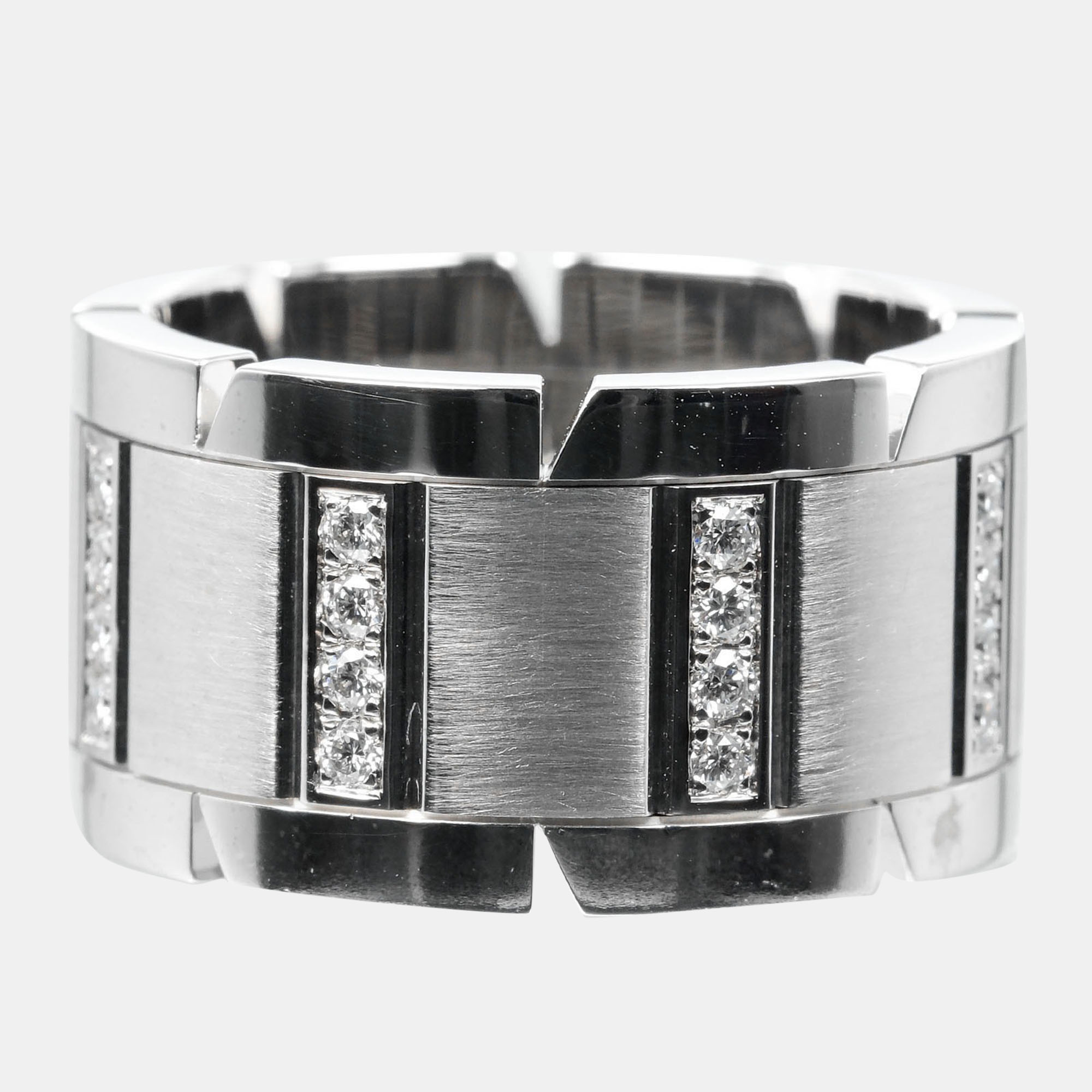 Cartier 18K White Gold And Diamond Tank Francaise Band Ring EU 51