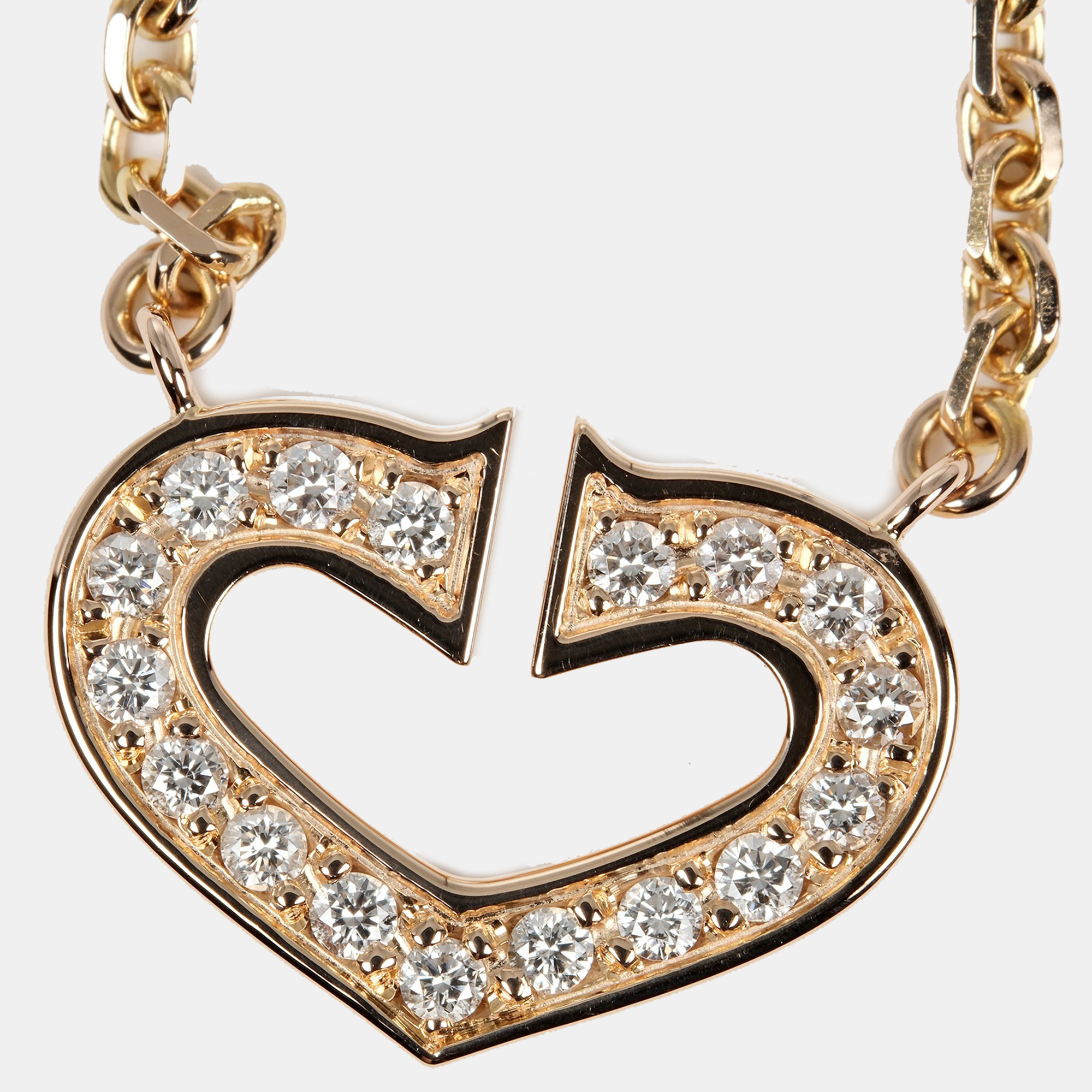 Cartier 18K Rose Gold And Diamond C De Cartier Heart Pendant Necklace