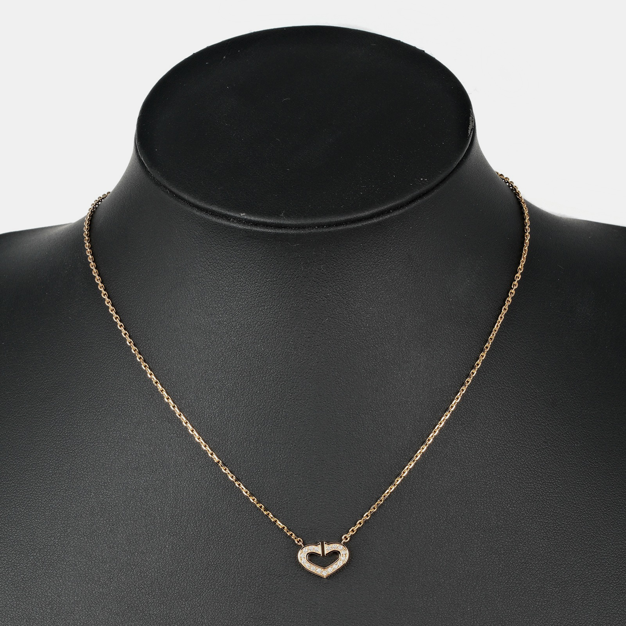 Cartier 18K Rose Gold And Diamond C De Cartier Heart Pendant Necklace