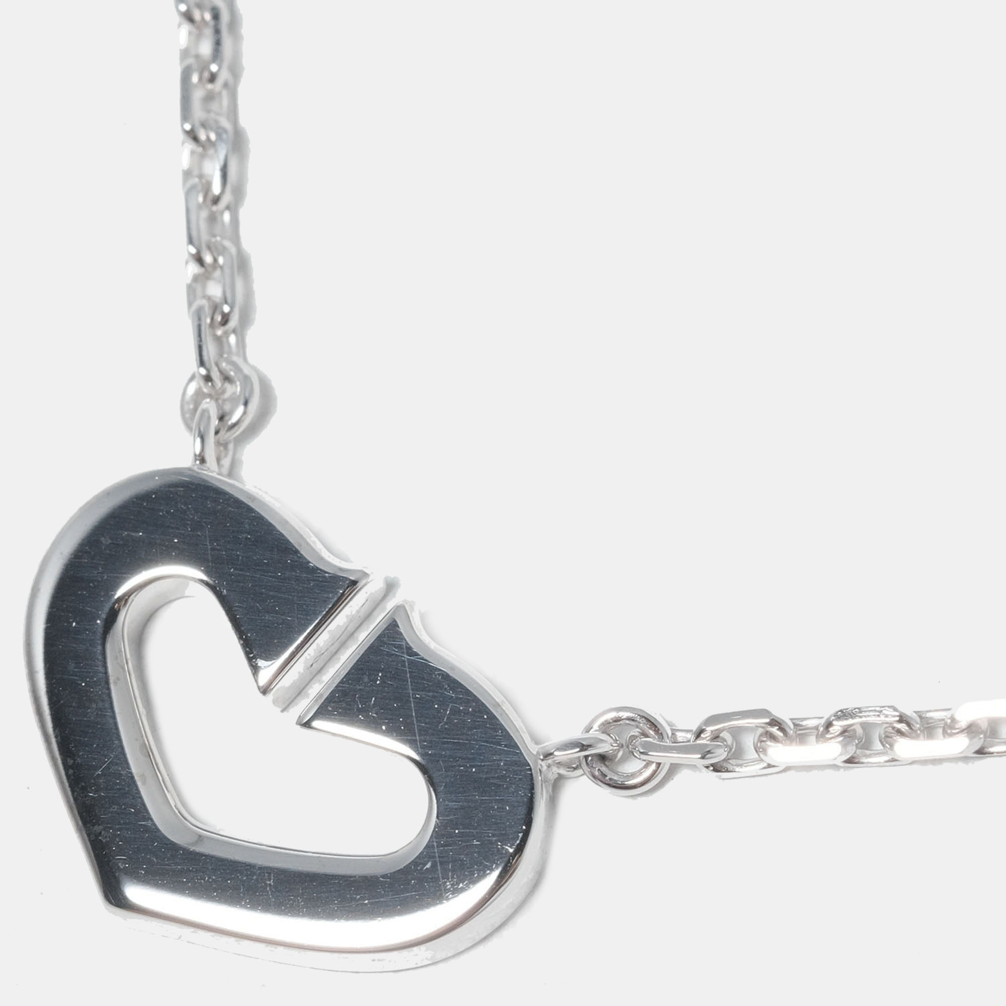 Cartier 18K White Gold And Diamond C De Cartier Heart Pendant Necklace