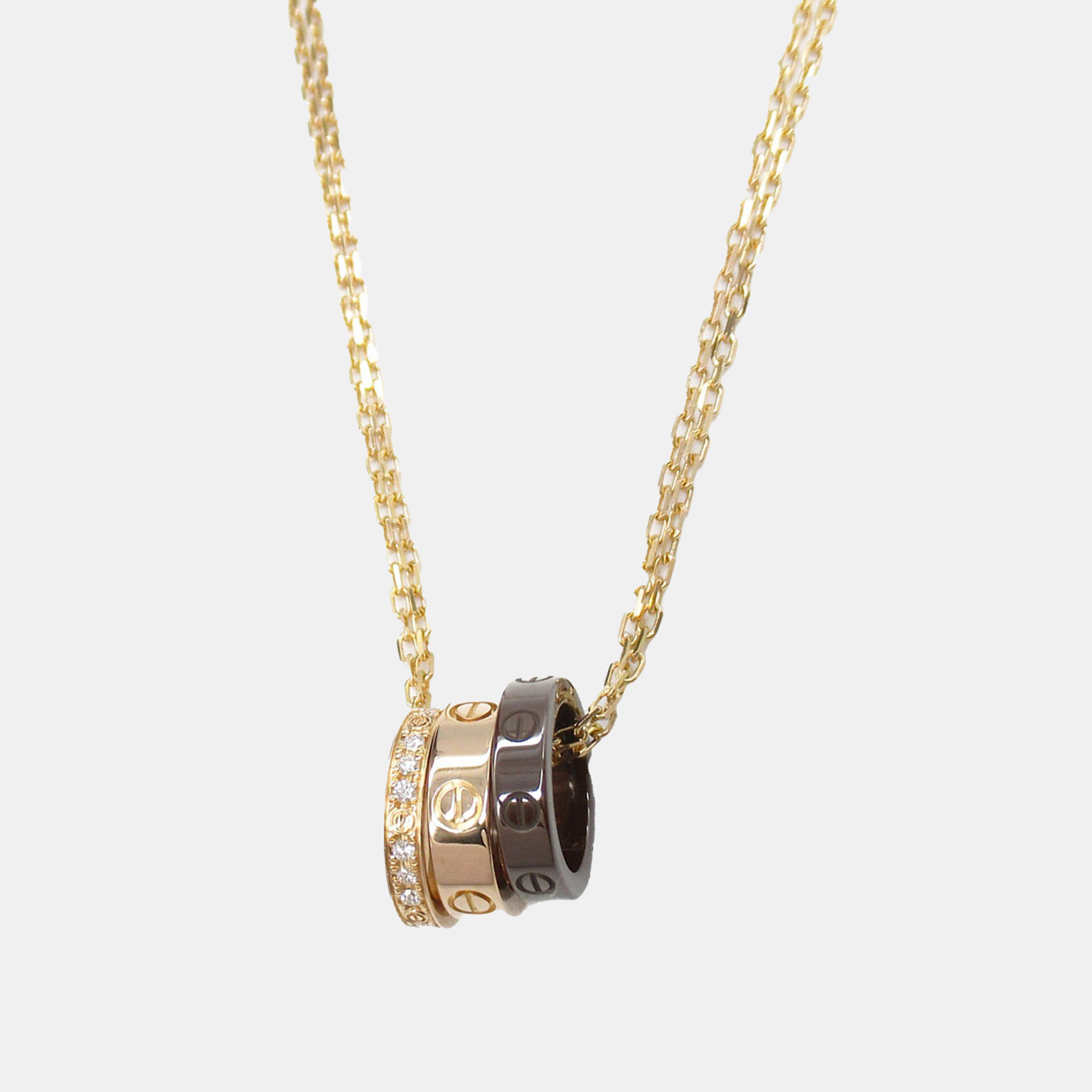 Cartier Ceramic 18K Pink Gold Diamond Love Three Hoop Necklace
Cartier Ceramic 18K Pink Gold Diamond Love Three Hoop Necklace