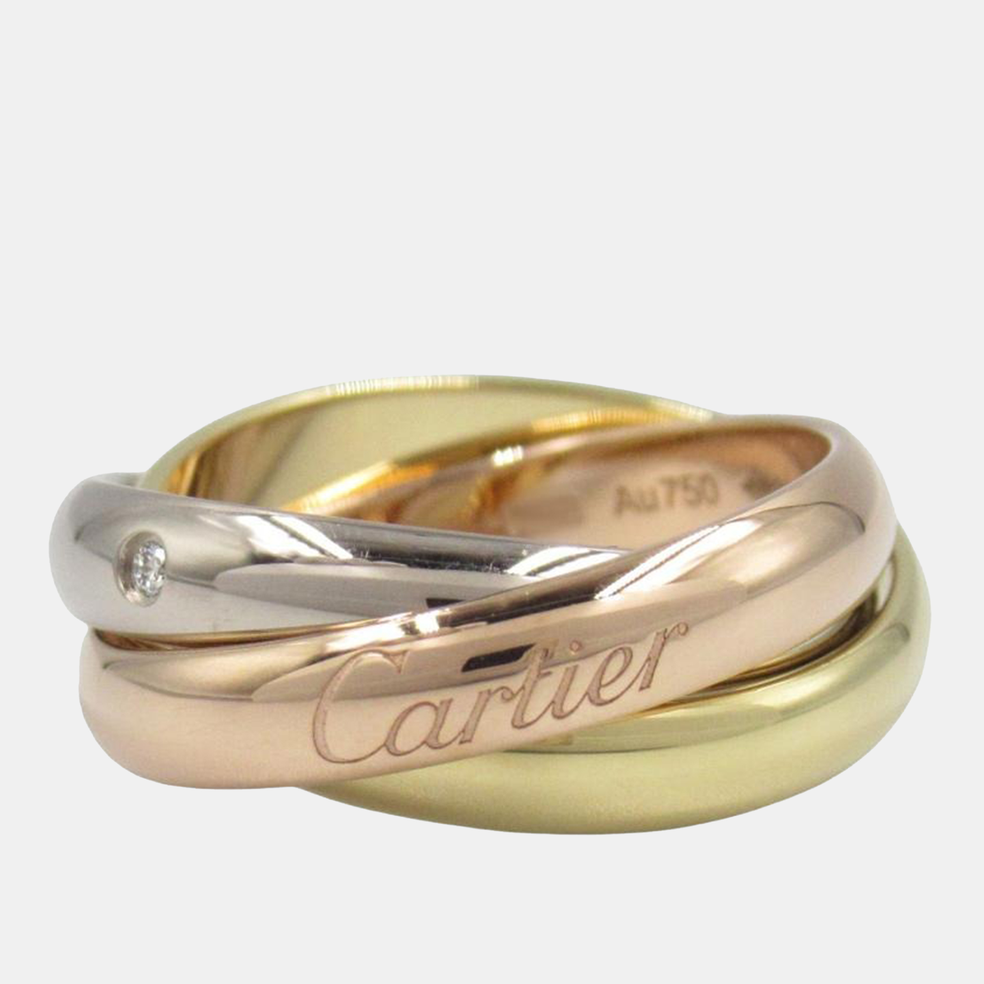 Cartier Trinity 18K Yellow, Rose, White Gold and Diamond Band Ring EU 50
Cartier Trinity 18K Yellow, Rose, White Gold and Diamond Band Ring EU 50