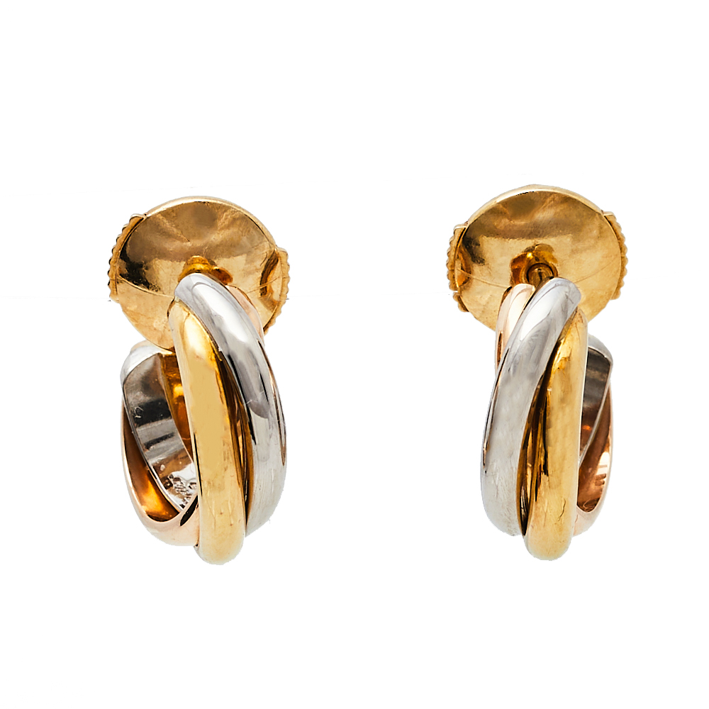 Cartier Trinity 18K Three Tone Gold Huggie Earrings Small Model