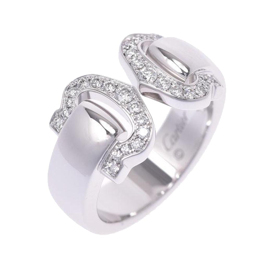 Cartier Double C 18K White Gold Diamond Ring Size EU 47