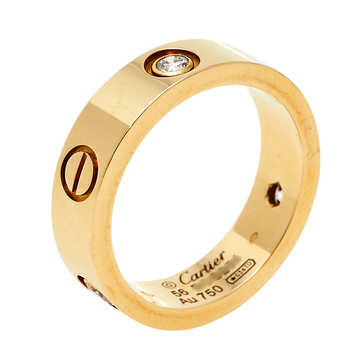 Cartier Love 3 Diamond 18K Yellow Gold Band Ring Size 56