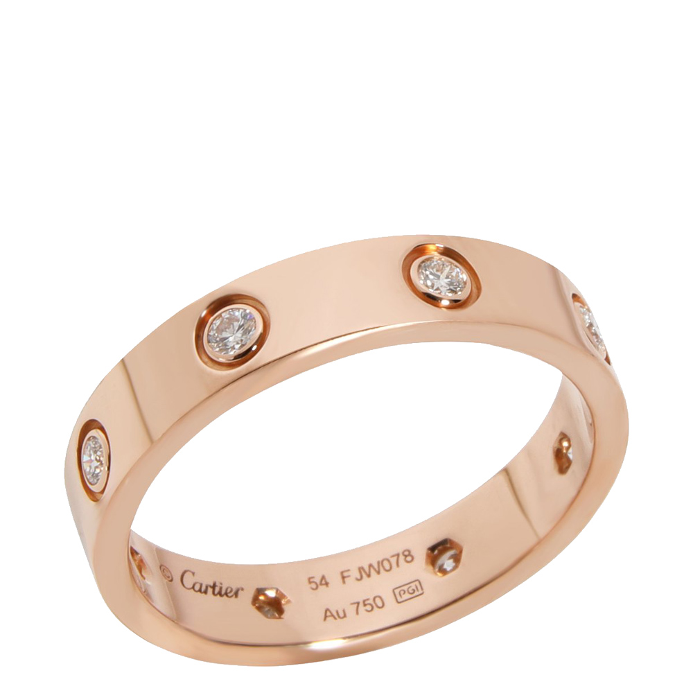 Cartier Love 18K Rose Gold Diamond Ring Size EU 54