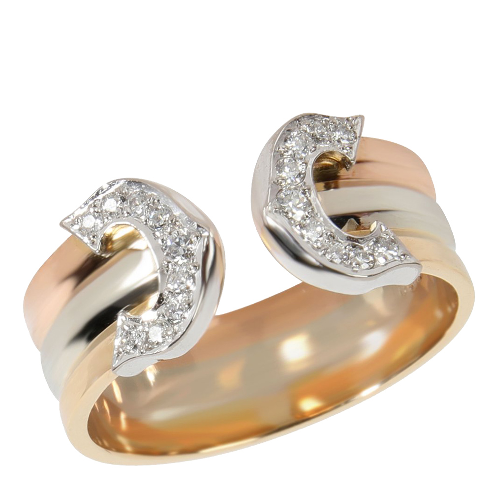 Cartier C de Cartier Diamond 18K Yellow, Rose, White Gold Band Ring Size EU 48