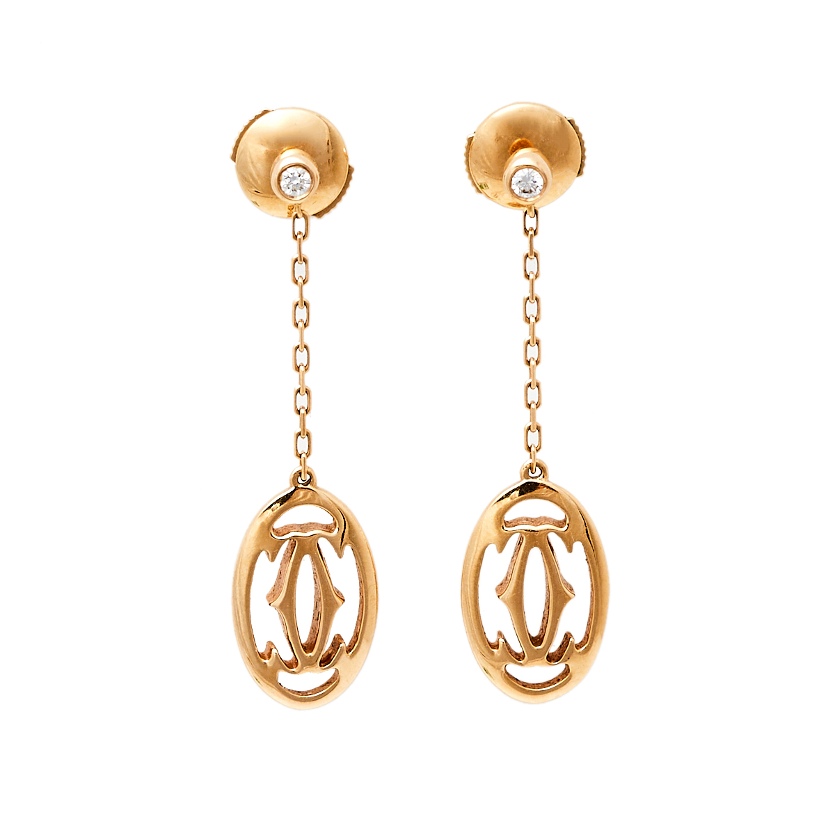 Cartier C De Cartier Diamond 18K Rose Gold Dangle Earrings