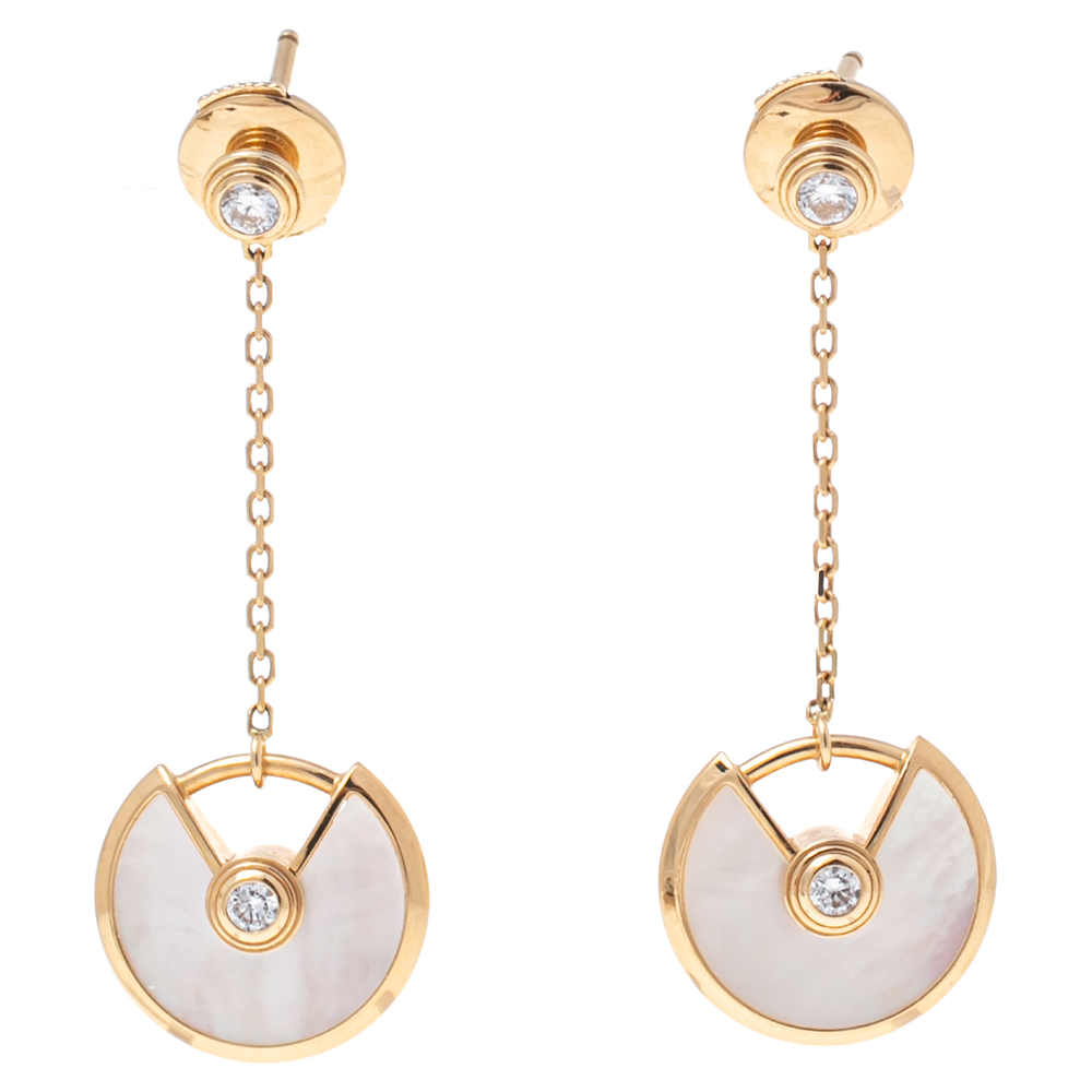 Cartier Amulette de Cartier Diamond Mother of Pearl 18k Yellow Gold Dangle Earrings
