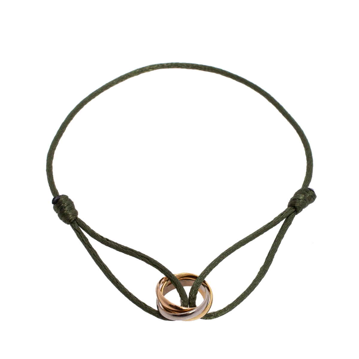 Cartier Trinity de Cartier 18K Three Tone Gold Adjustable Green Cord Bracelet
Cartier Trinity de Cartier 18K Three Tone Gold Adjustable Green Cord Bracelet