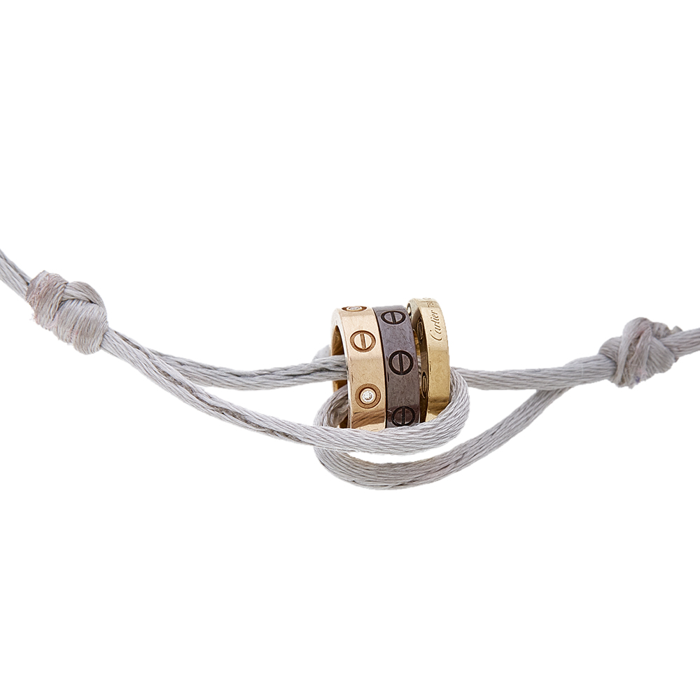 Cartier Love Ceramic Diamond 18K Two Tone Gold 3 Hoop Adjustable Cord Bracelet
Cartier Love Ceramic Diamond 18K Two Tone Gold 3 Hoop Adjustable Cord Bracelet
