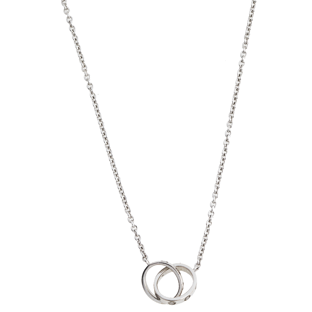 Cartier Love Interlocking 2 Loop 18K White Gold Necklace