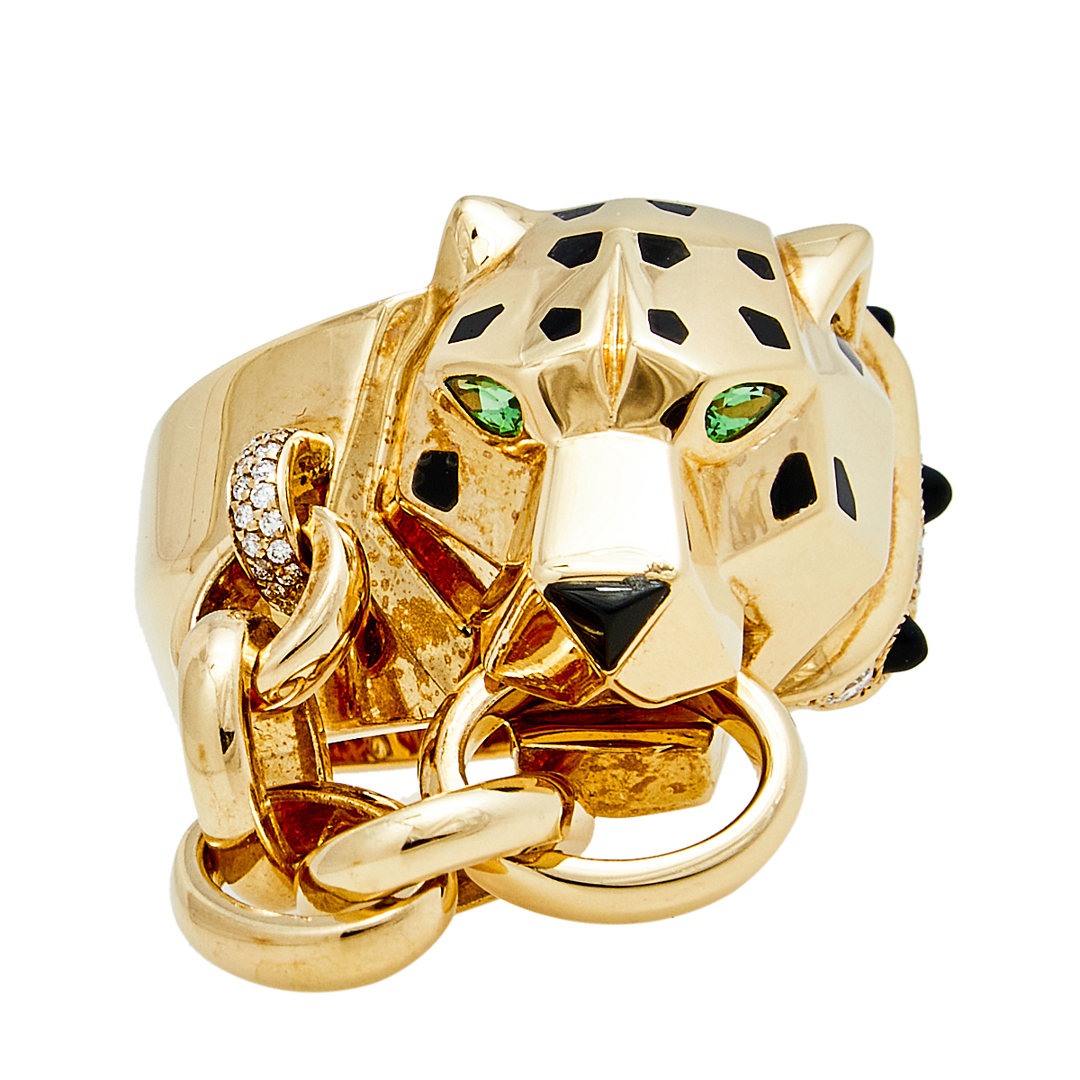 Cartier Panthere Tsavorite Garnet Onyx Diamond Lacquer 18k Yellow Gold Ring Size 59
