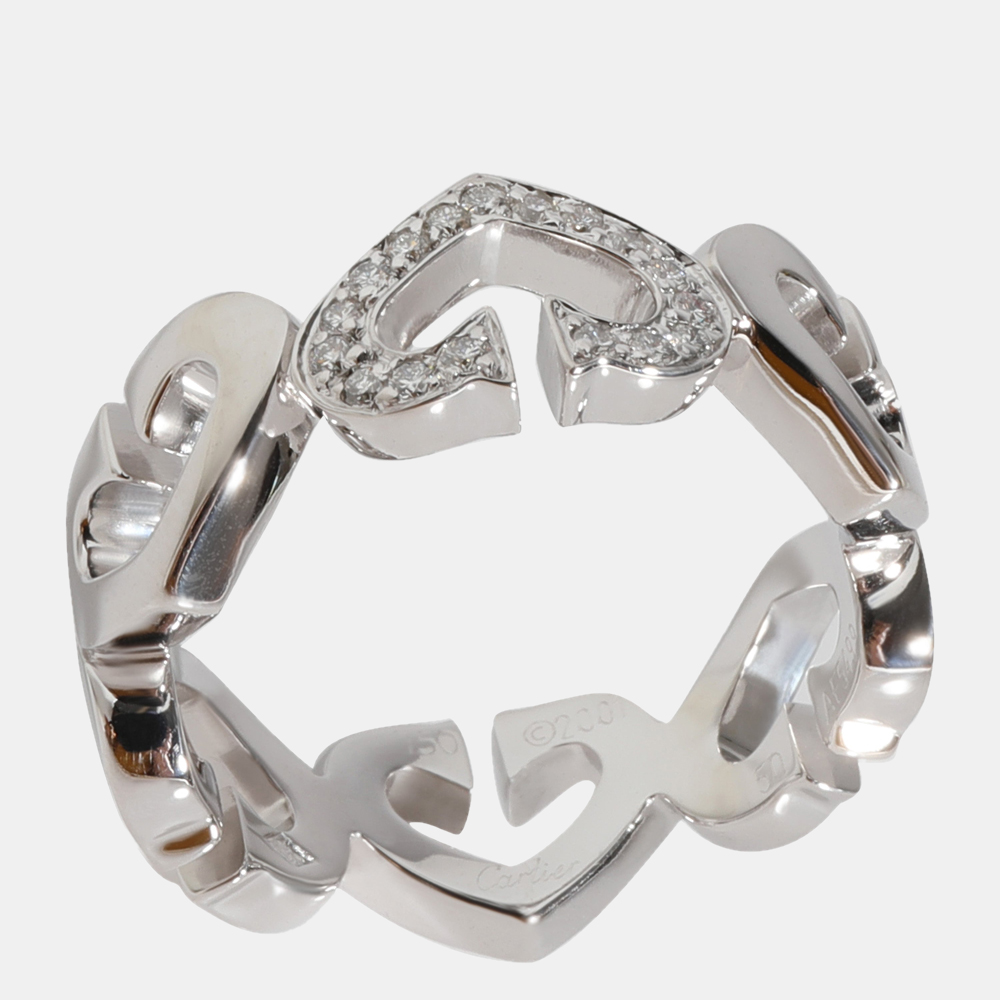 Cartier C De Cartier Heart 18K White Gold Diamond Ring EU 50