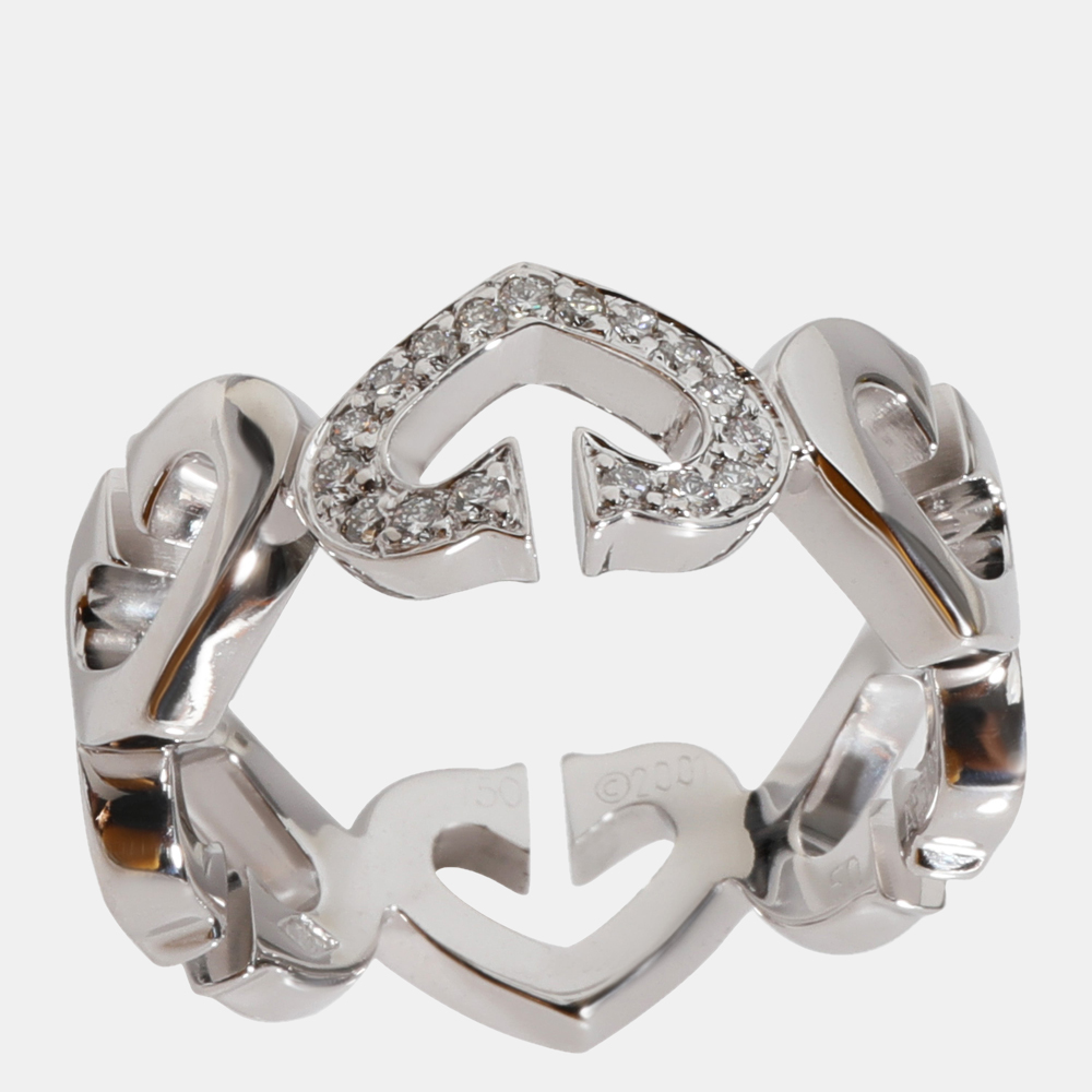 Cartier C De Cartier Heart 18K White Gold Diamond Ring EU 50