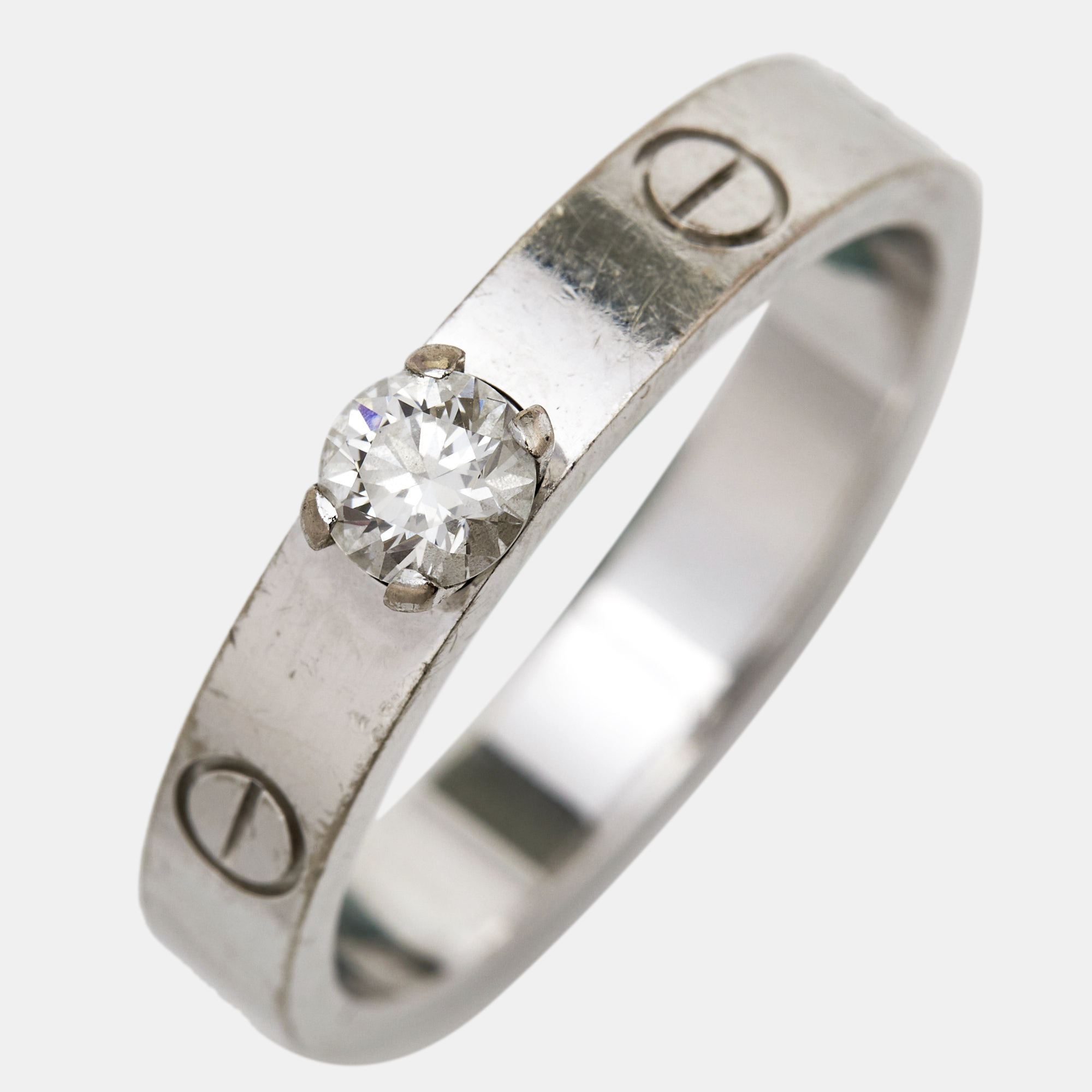 Cartier Love Solitare Diamond 18k White Gold Ring Size 54