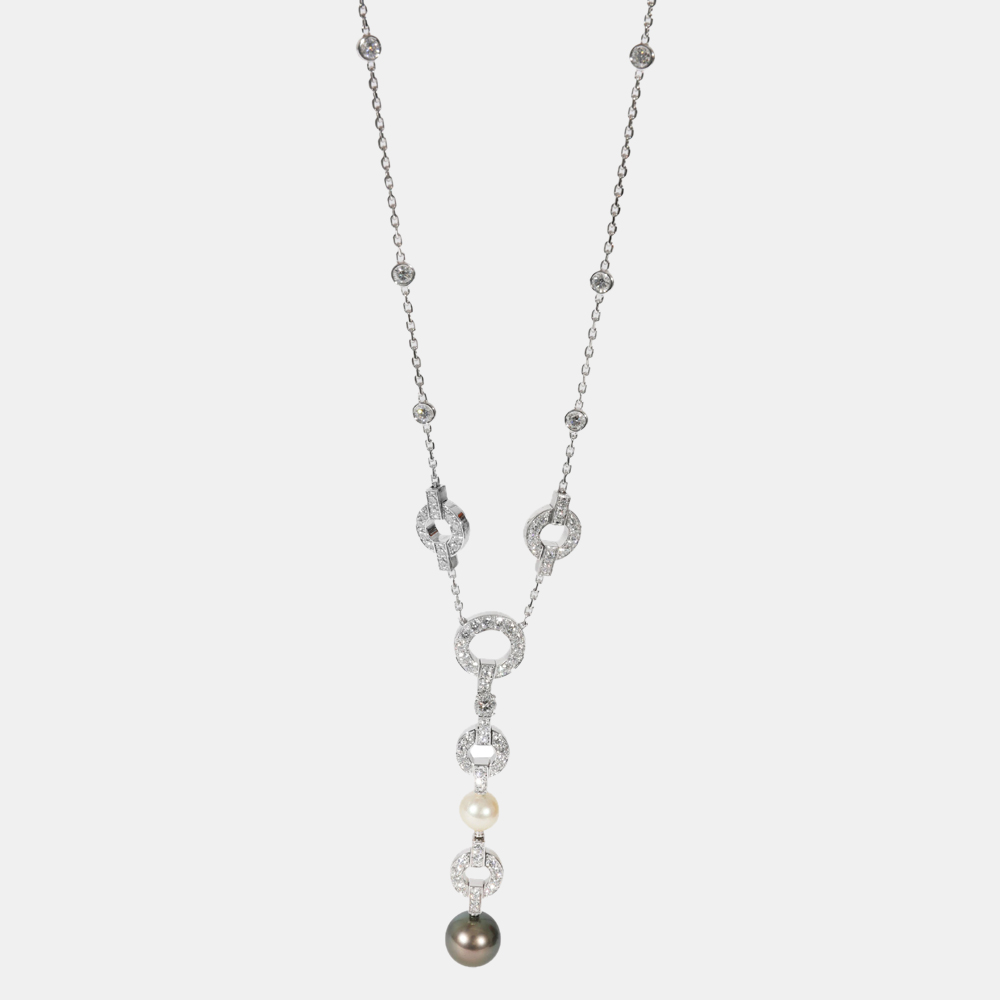 Cartier himalia pearl diamond necklace in 18k white gold 2.5 ctw