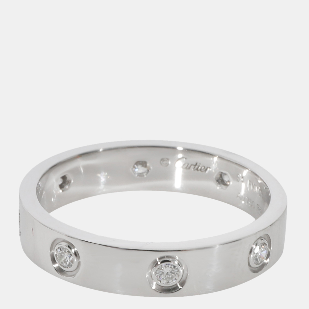 Cartier Love Diamond Band In 18k White Gold 0.19 CTW Ring Size EU 54