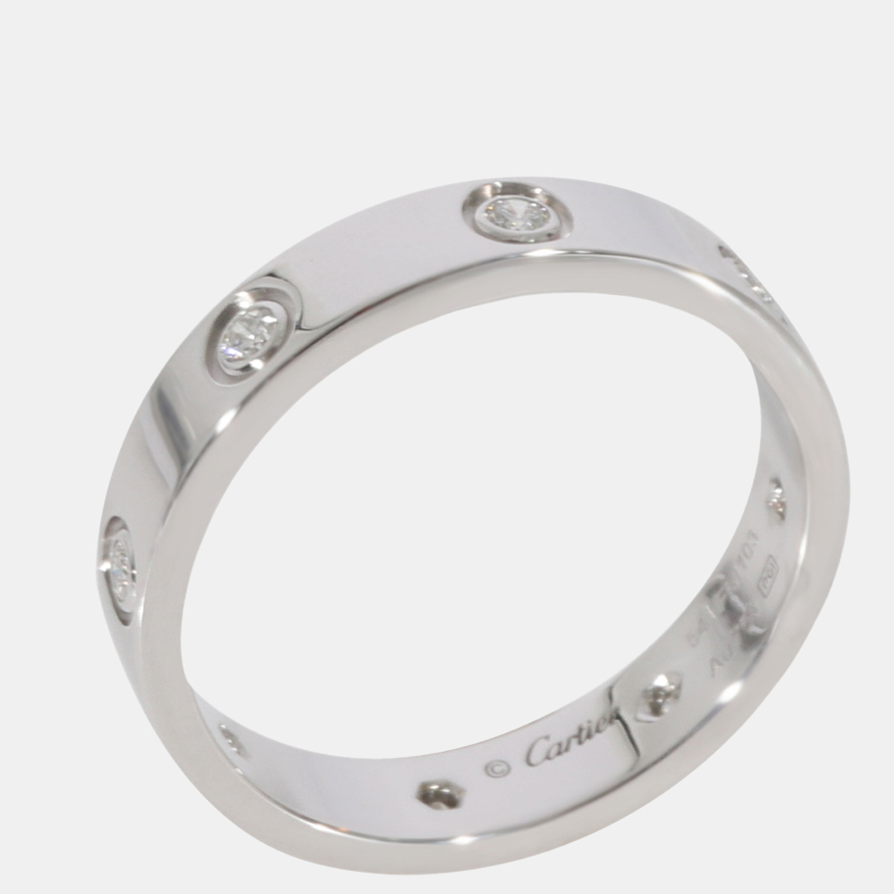 Cartier Love Diamond Band In 18k White Gold 0.19 CTW Ring Size EU 54