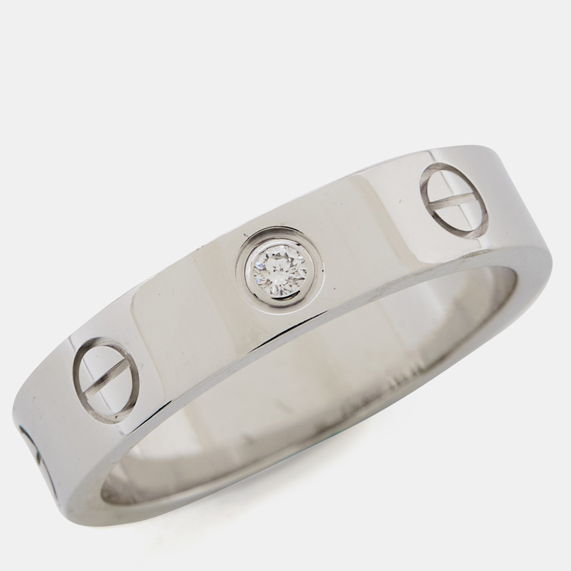 Cartier Love 1 Diamond 18K White Gold Narrow Wedding Band Ring Size 49