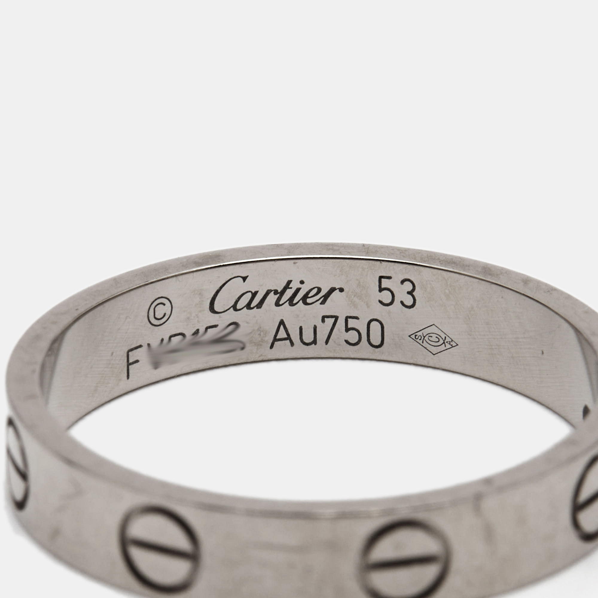 Cartier Love 18K White Gold Narrow Wedding Band Ring Size 53