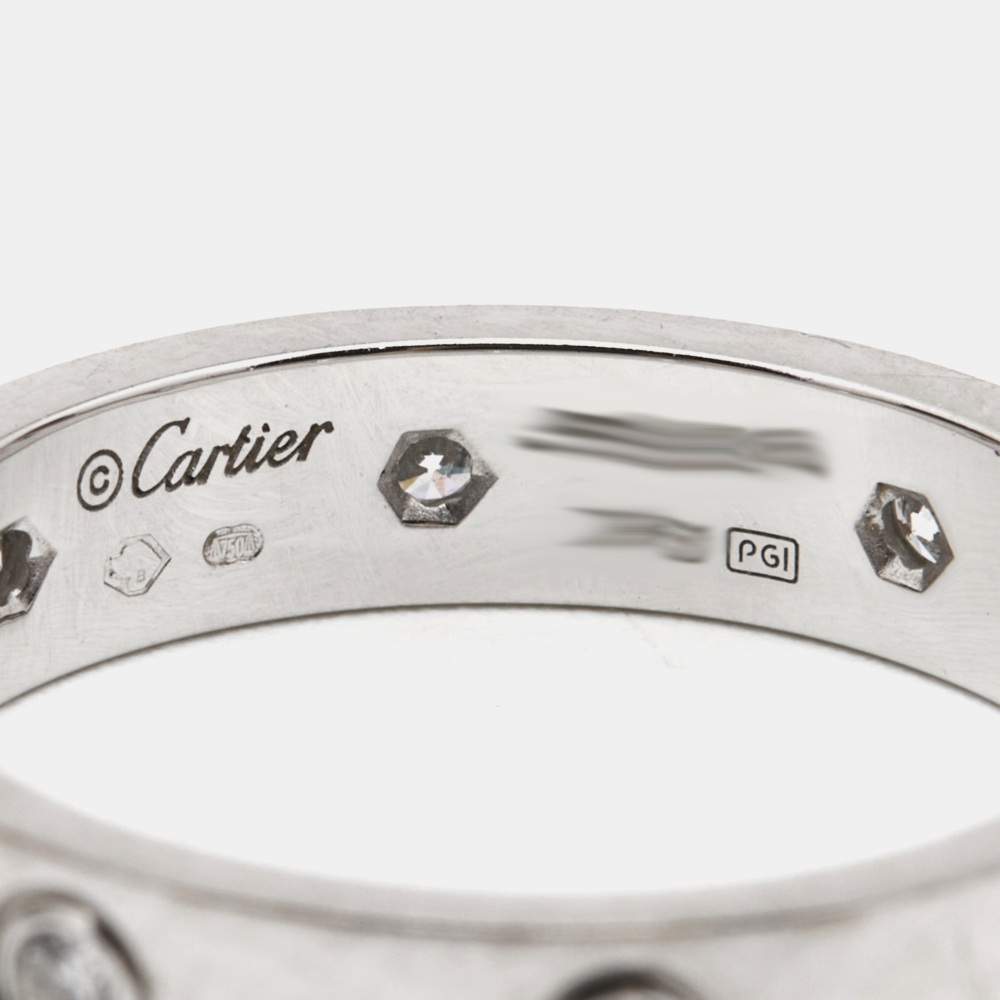 Cartier Love Diamond Paved 18k White Gold Band Ring Size 53
