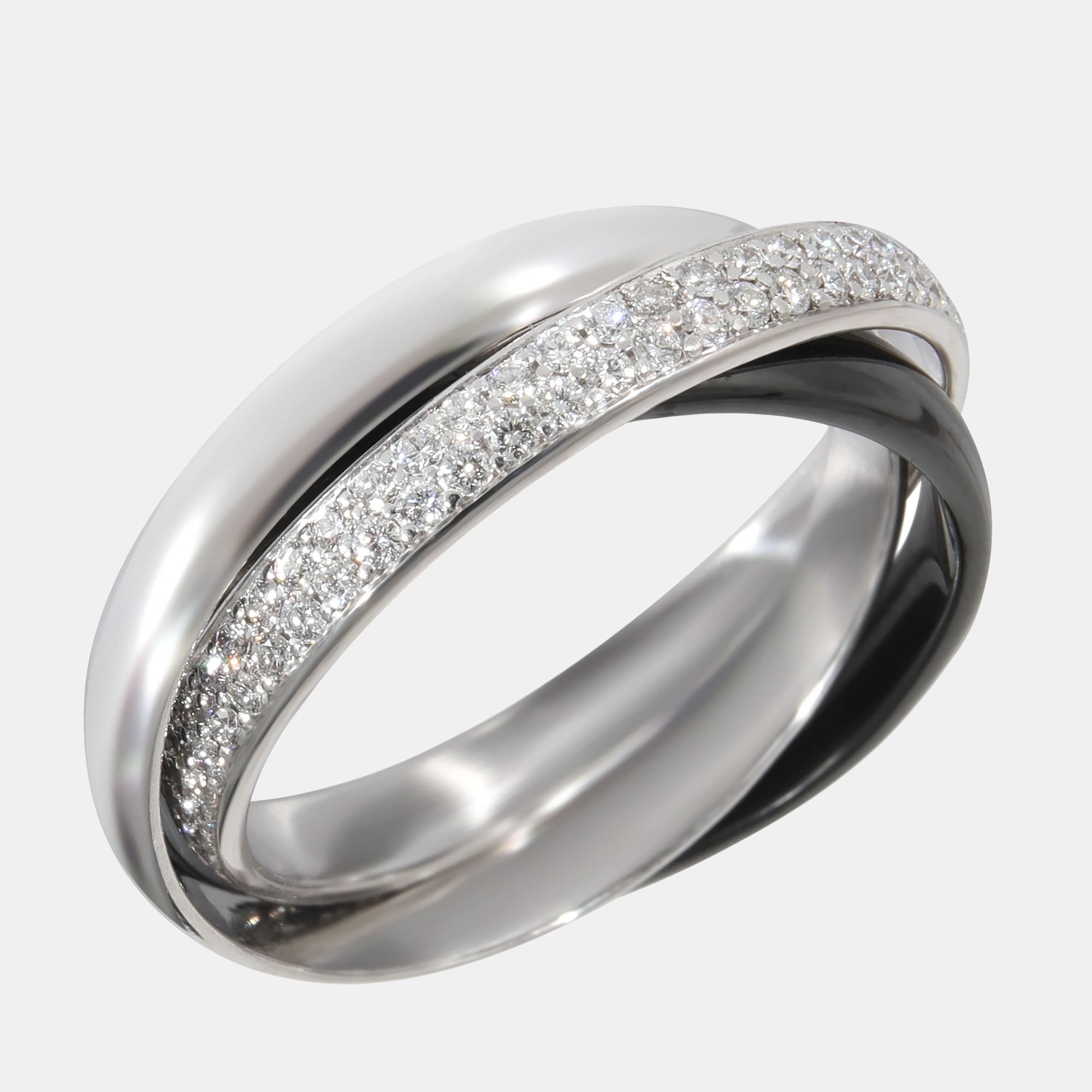 Cartier Trinity Ceramic & Diamond Ring In 18k White Gold 0.45 CTW Ring EU 55