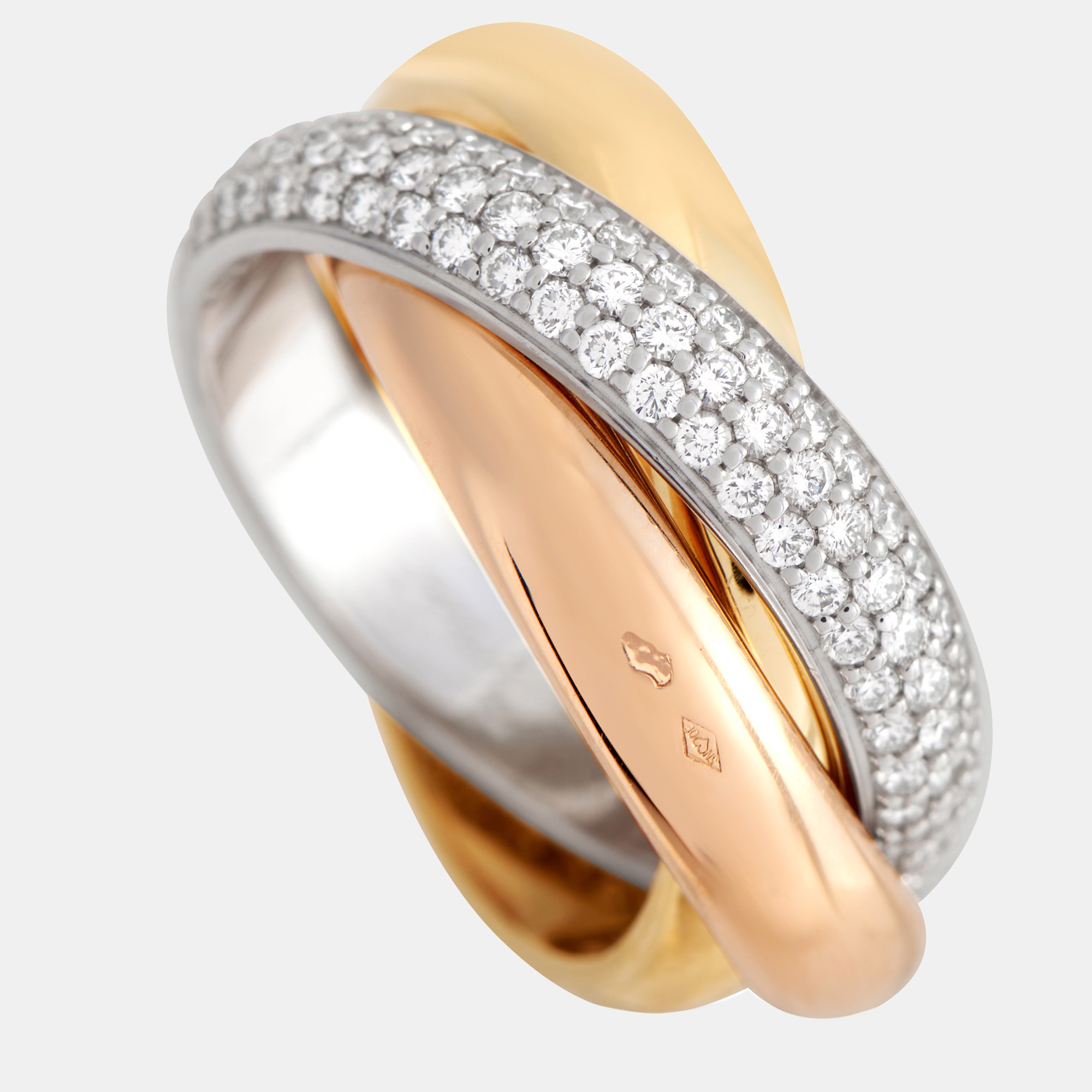 Cartier trinity 18k yellow gold, white gold, rose gold diamond ring