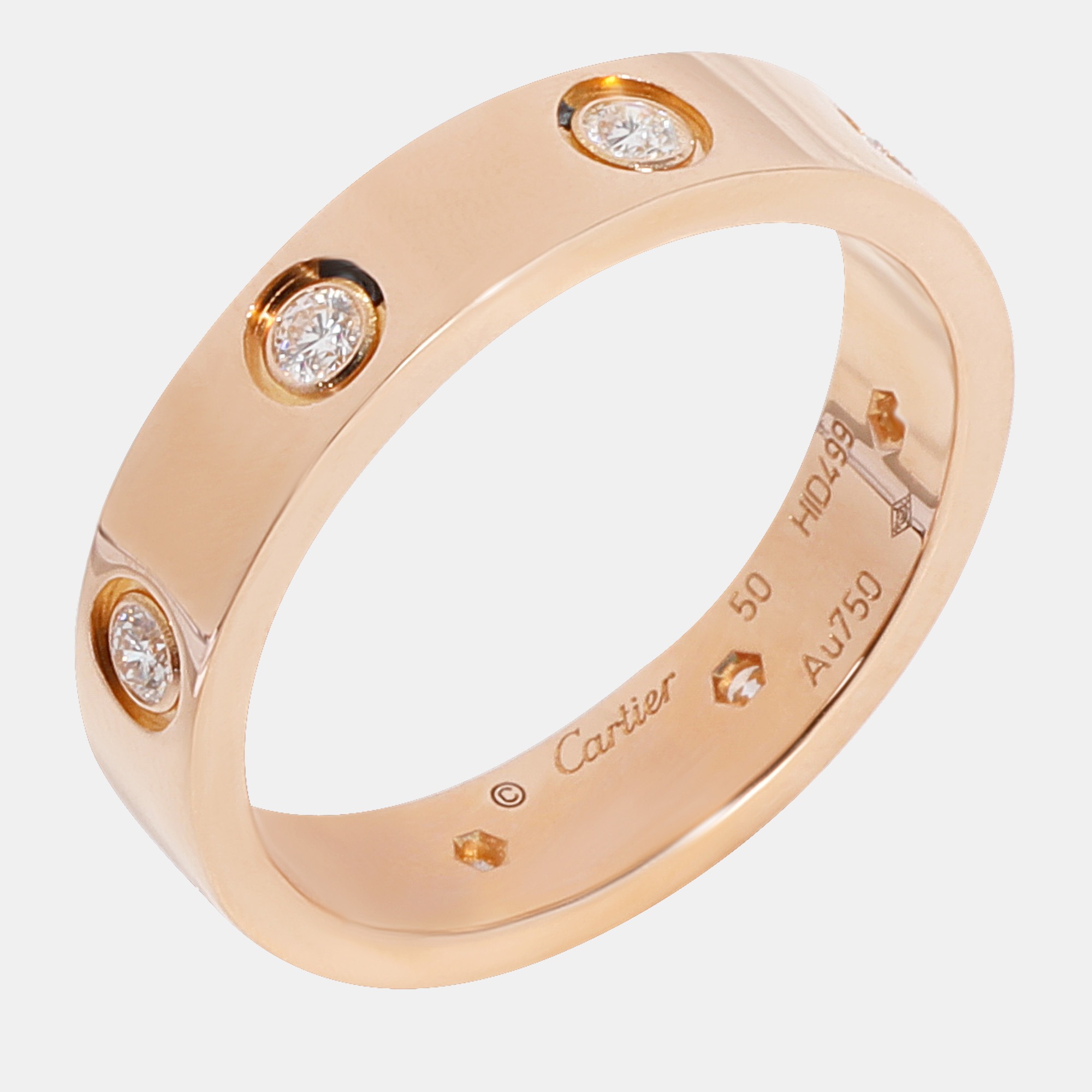 Cartier Love Diamond Wedding Band In 18k Rose Gold 0.16 CTW Ring EU 50