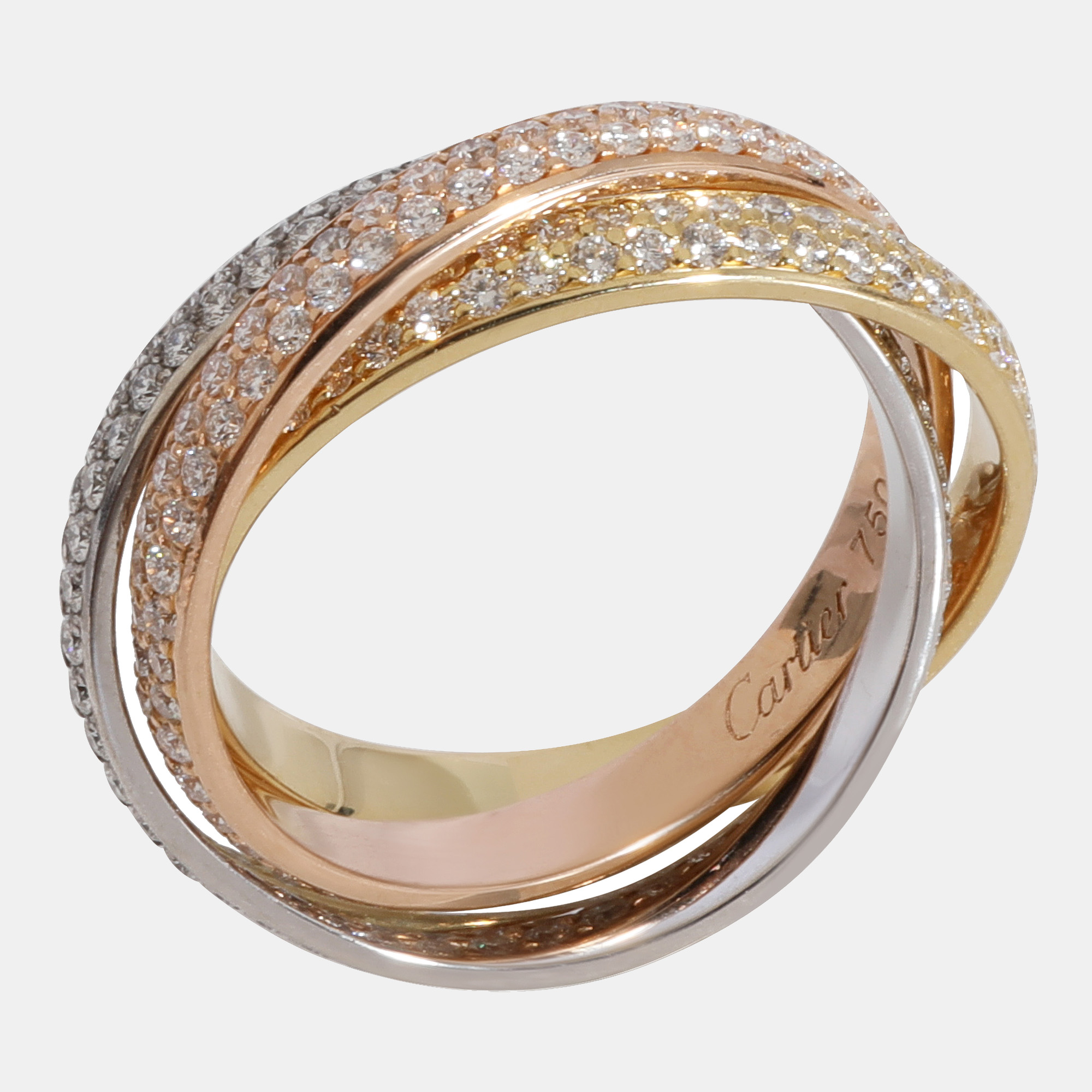 Cartier Trinity Diamond Band In 18K 3 Tone Gold 1.35 CTW Ring US 6