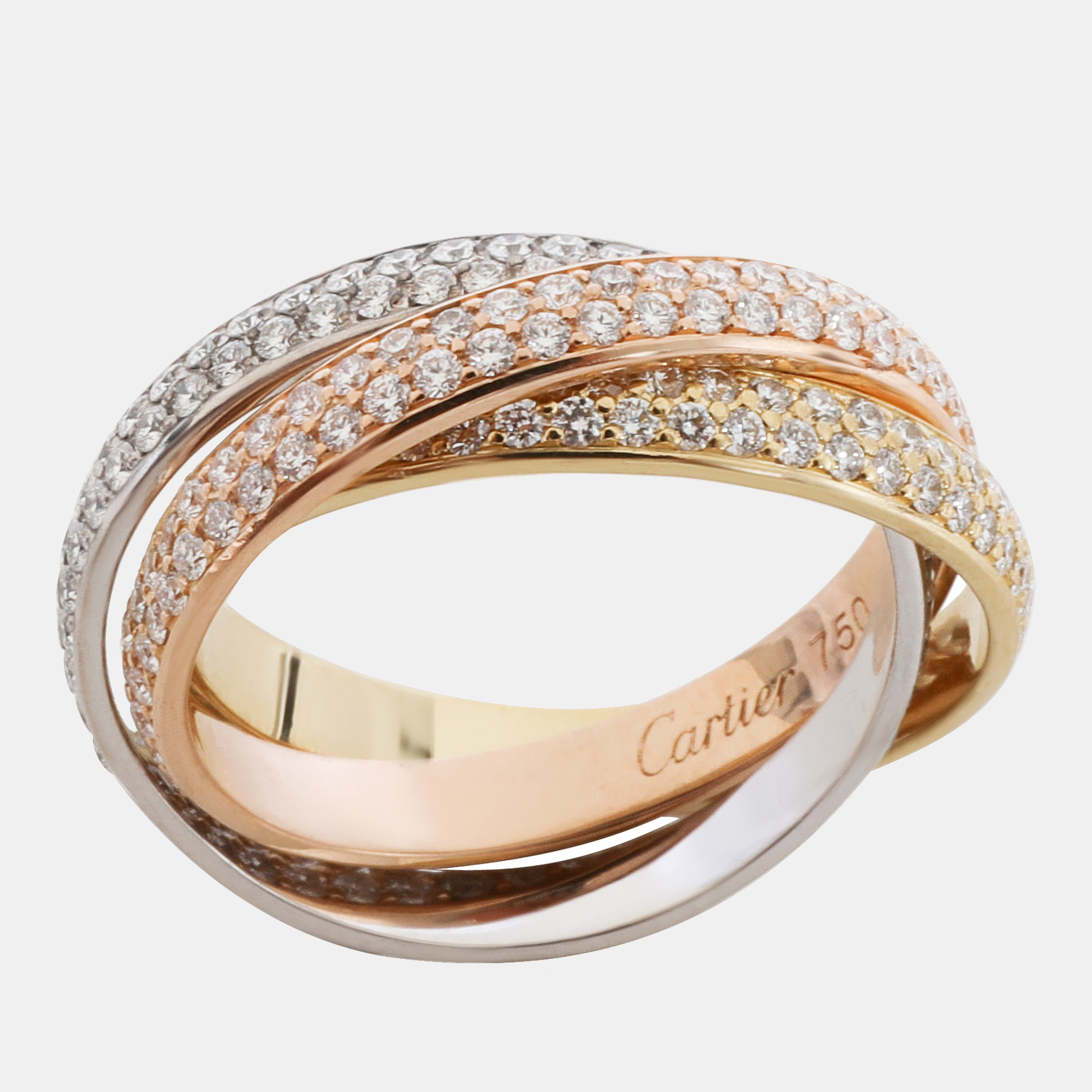 Cartier Trinity Diamond Band In 18K 3 Tone Gold 1.35 CTW Ring US 6