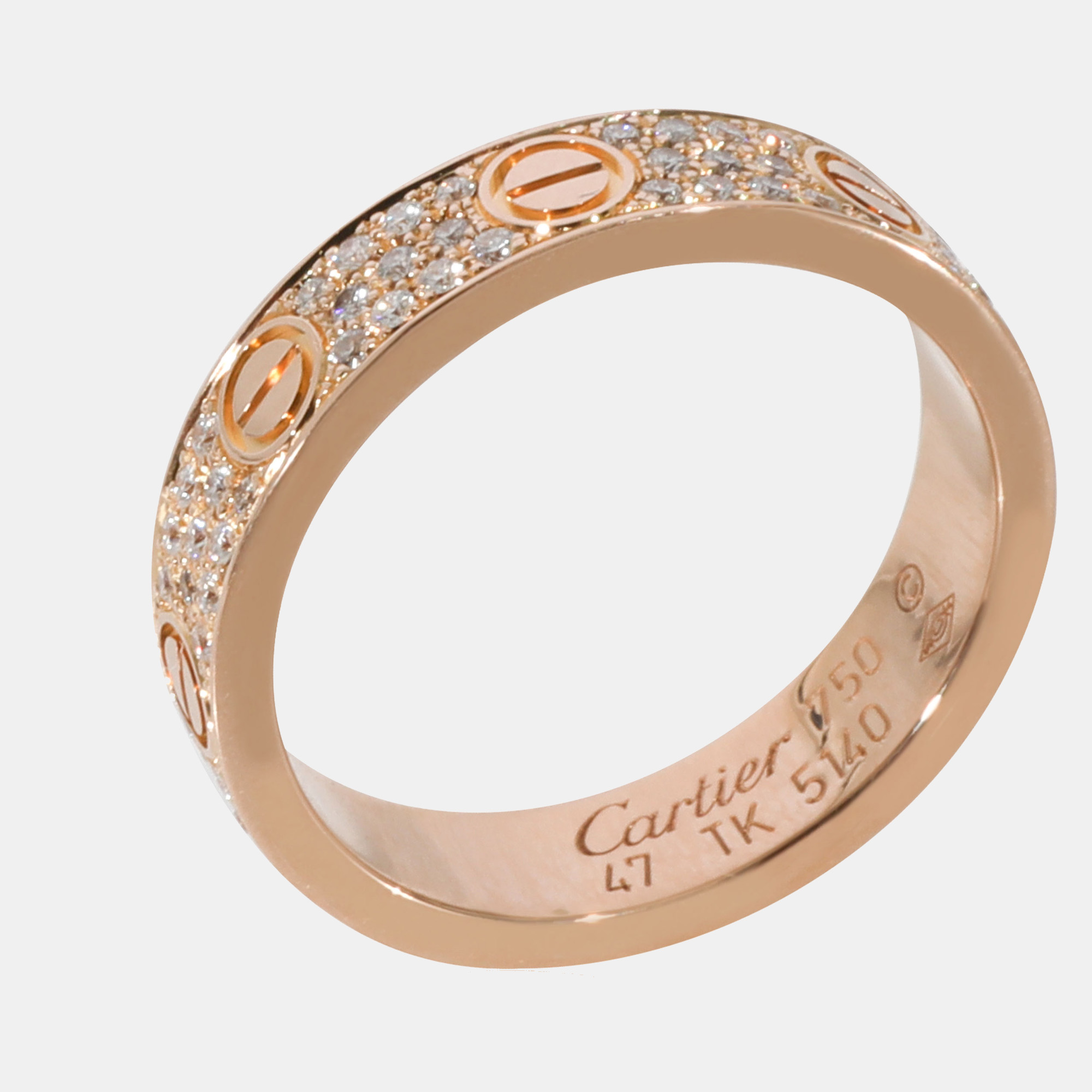 Cartier Love Diamond Pave Band In 18k Rose Gold 0.31 CTW Ring US 4