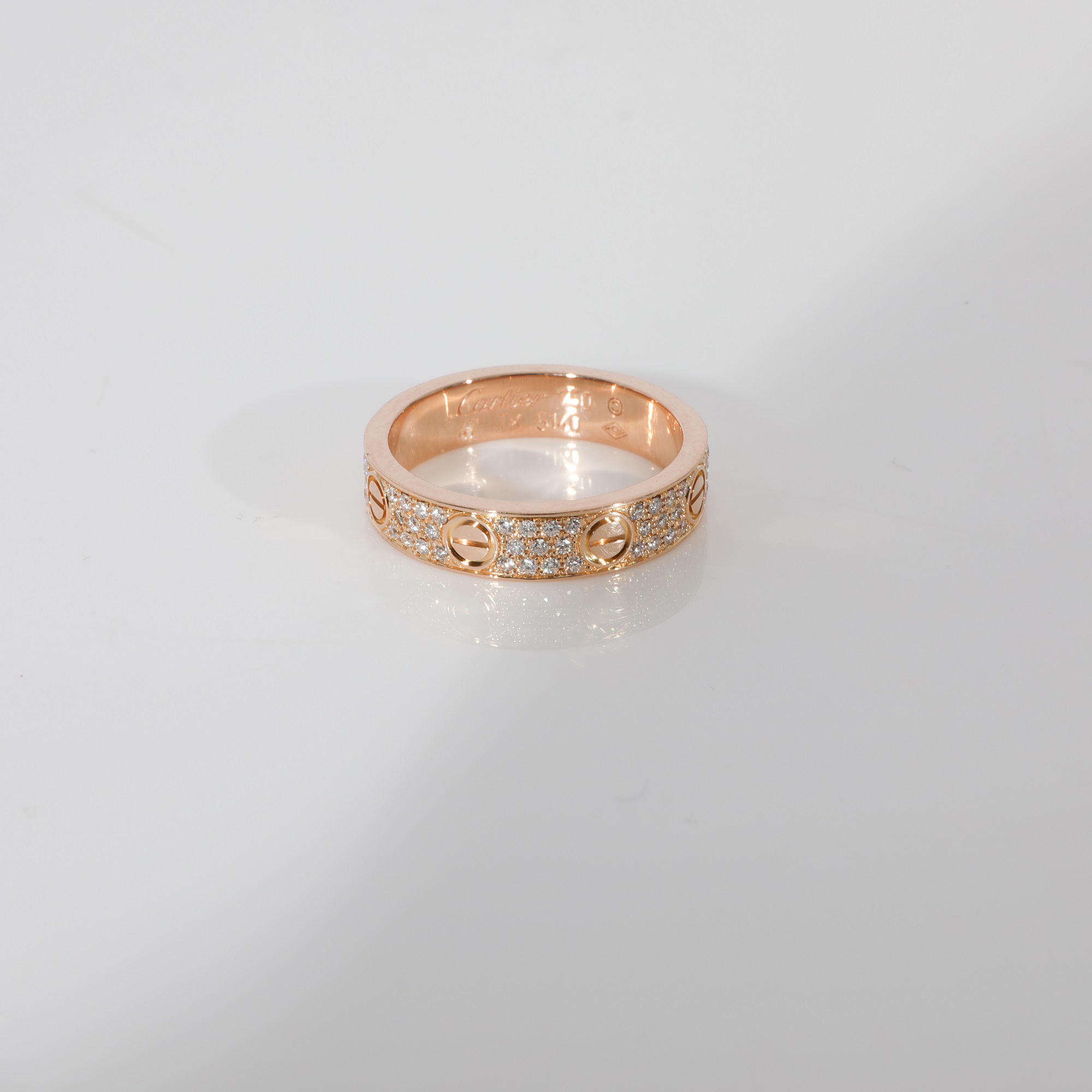 Cartier Love Diamond Pave Band In 18k Rose Gold 0.31 CTW Ring US 4