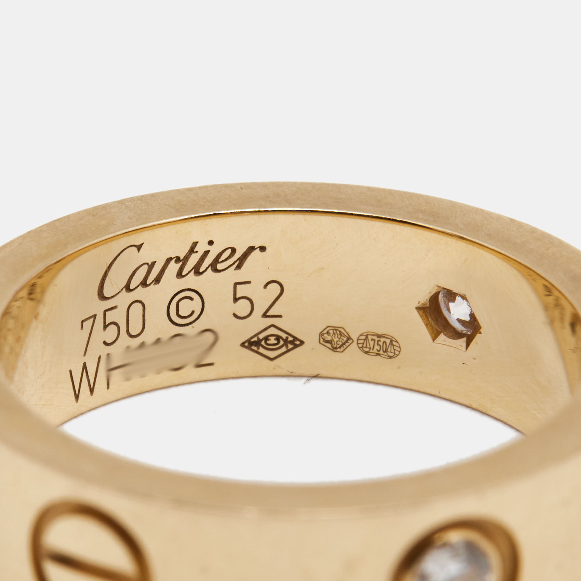 Cartier Love 3 Diamond 18k Rose Gold Band Ring Size 52