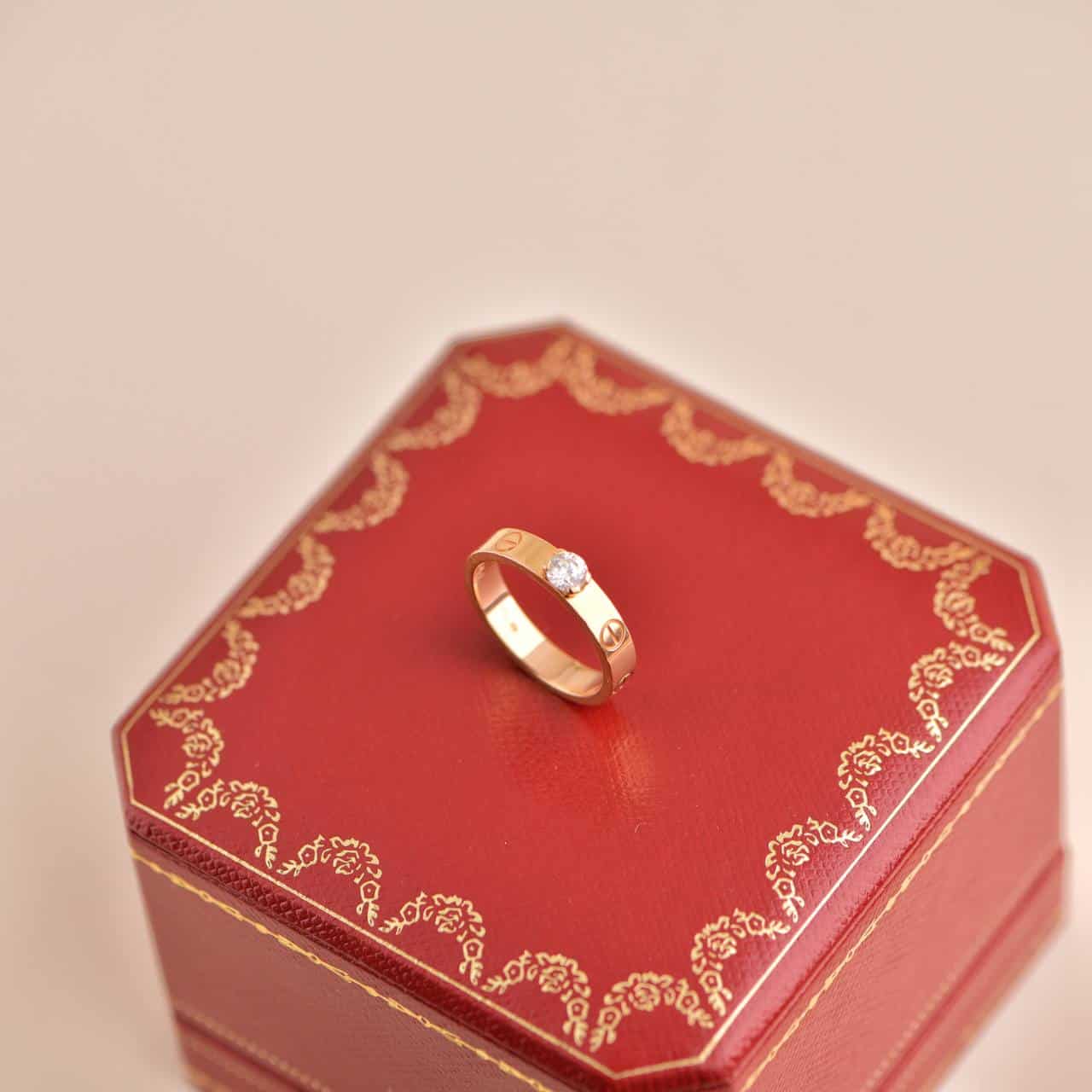 Cartier LOVE Solitaire Rose Gold Diamond Ring Size 52