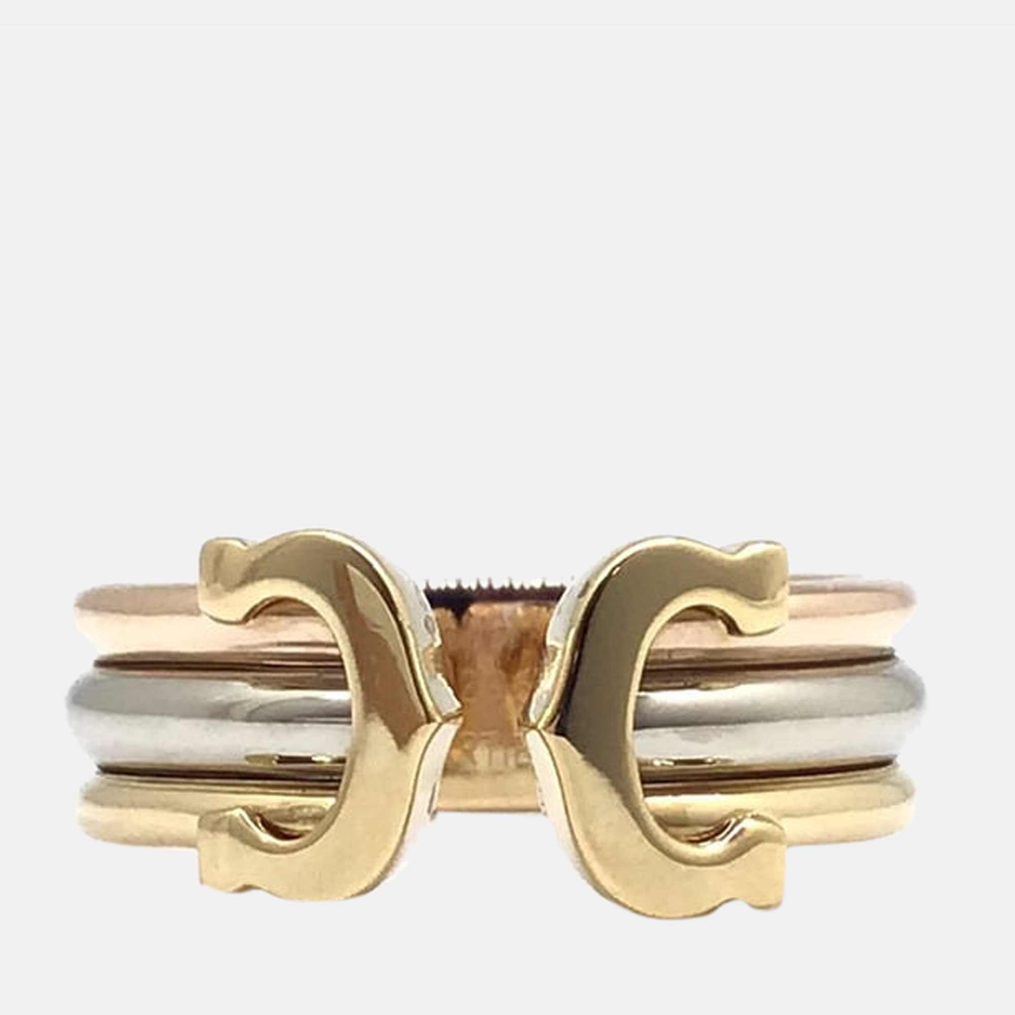 Cartier Vintage Double C 18K Yellow Gold Rose Gold and White Gold Ring EU 48
Cartier Vintage Double C 18K Yellow Gold Rose Gold and White Gold Ring EU 48