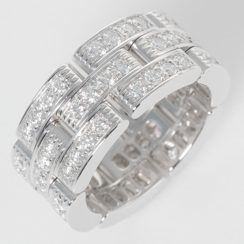 Cartier Vintage Maillon Panthere 18K White Gold Diamond Ring EU 47