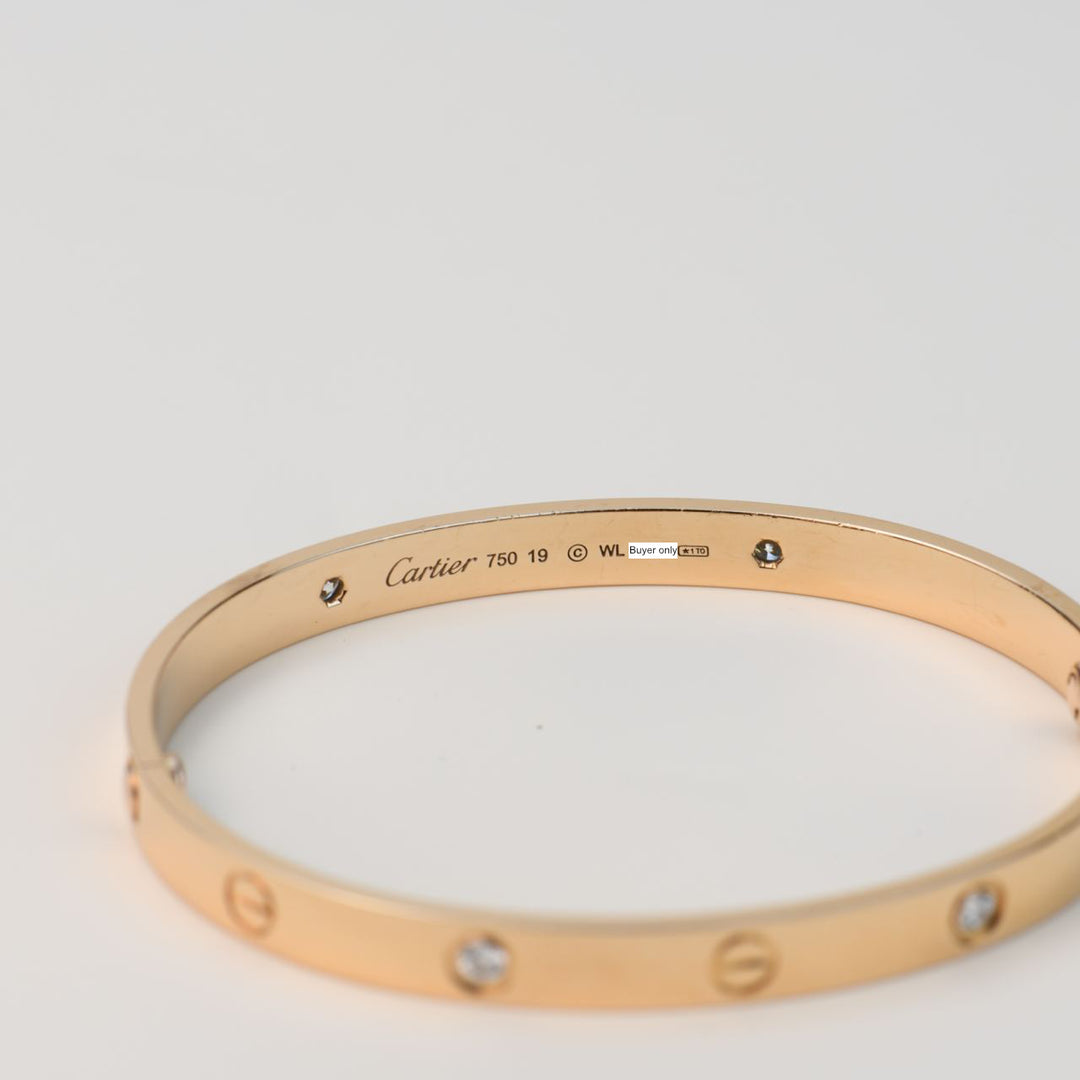 Cartier Love Bracelet 4 Diamonds Rose Gold Size 19