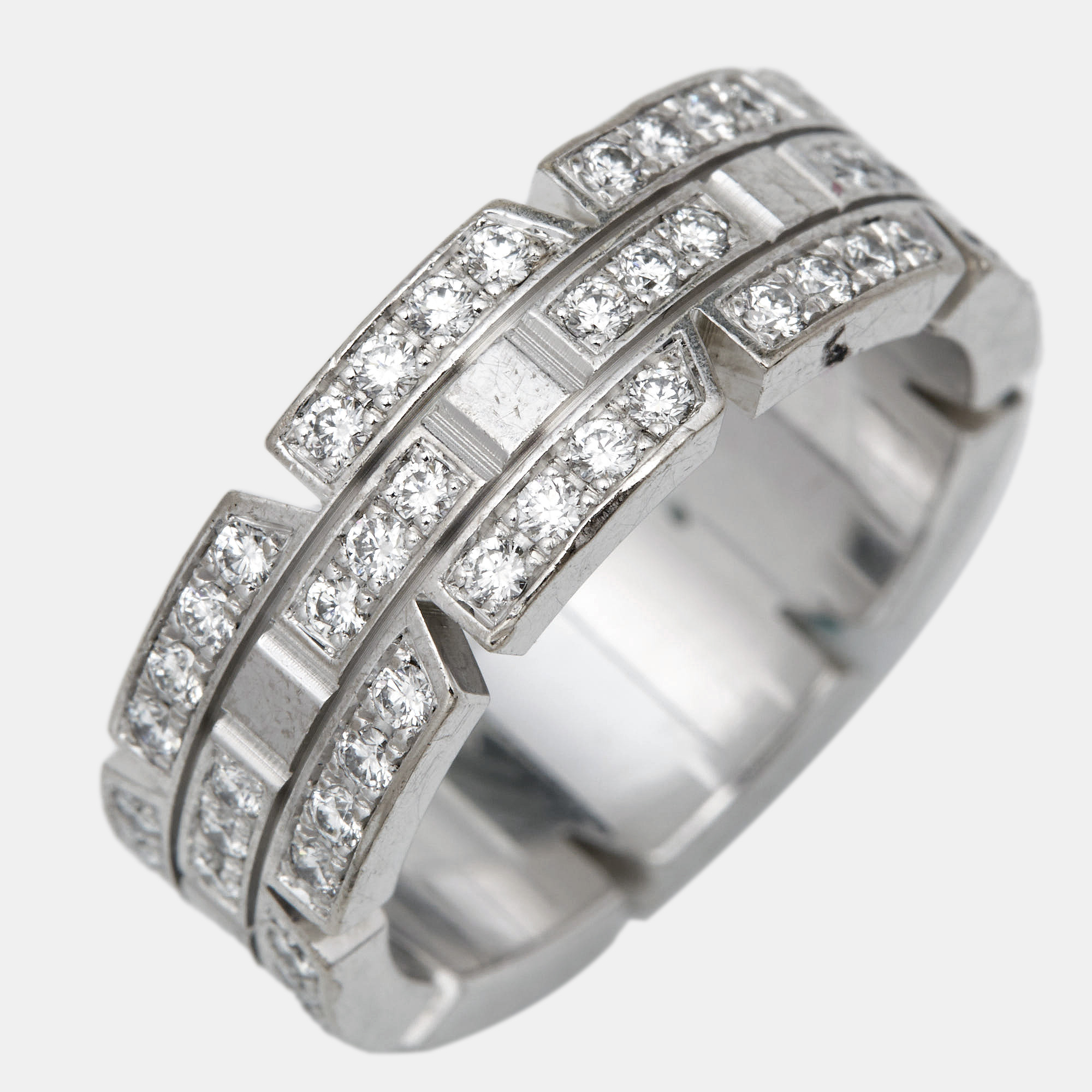 Cartier Mallion Panthere Diamonds 18k White Gold Ring Size 49