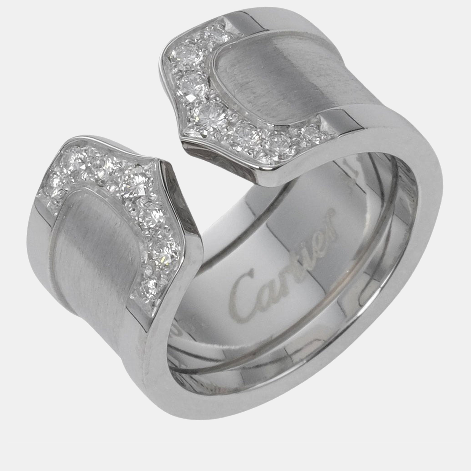 Cartier Double C 18K White Gold Diamond Ring EU 48