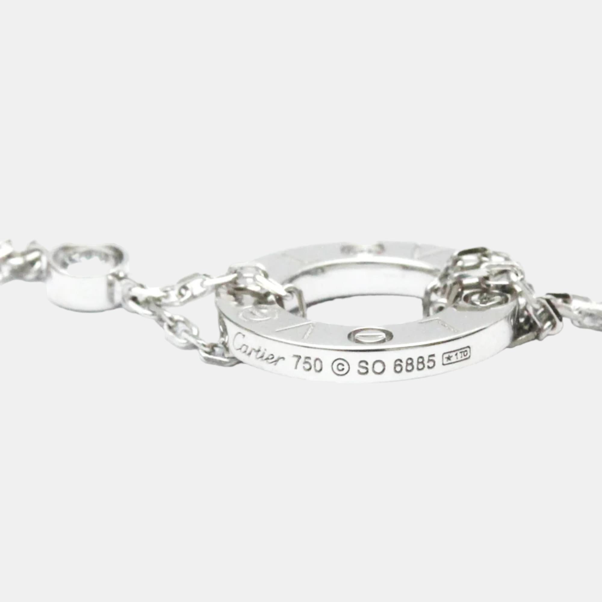 Cartier Love Charm 18K White Gold Diamond Bracelet 16